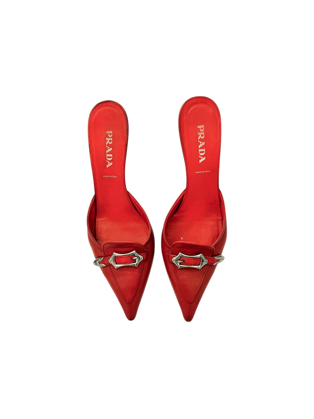 Prada Red Leather Western Mules