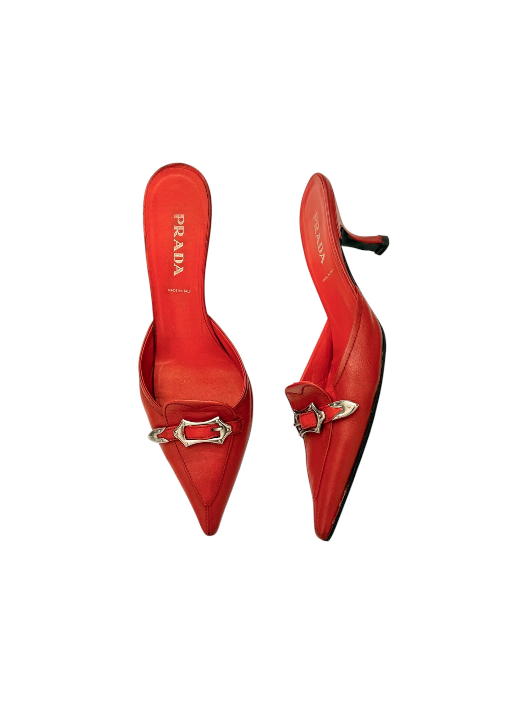 Prada Red Leather Western Mules