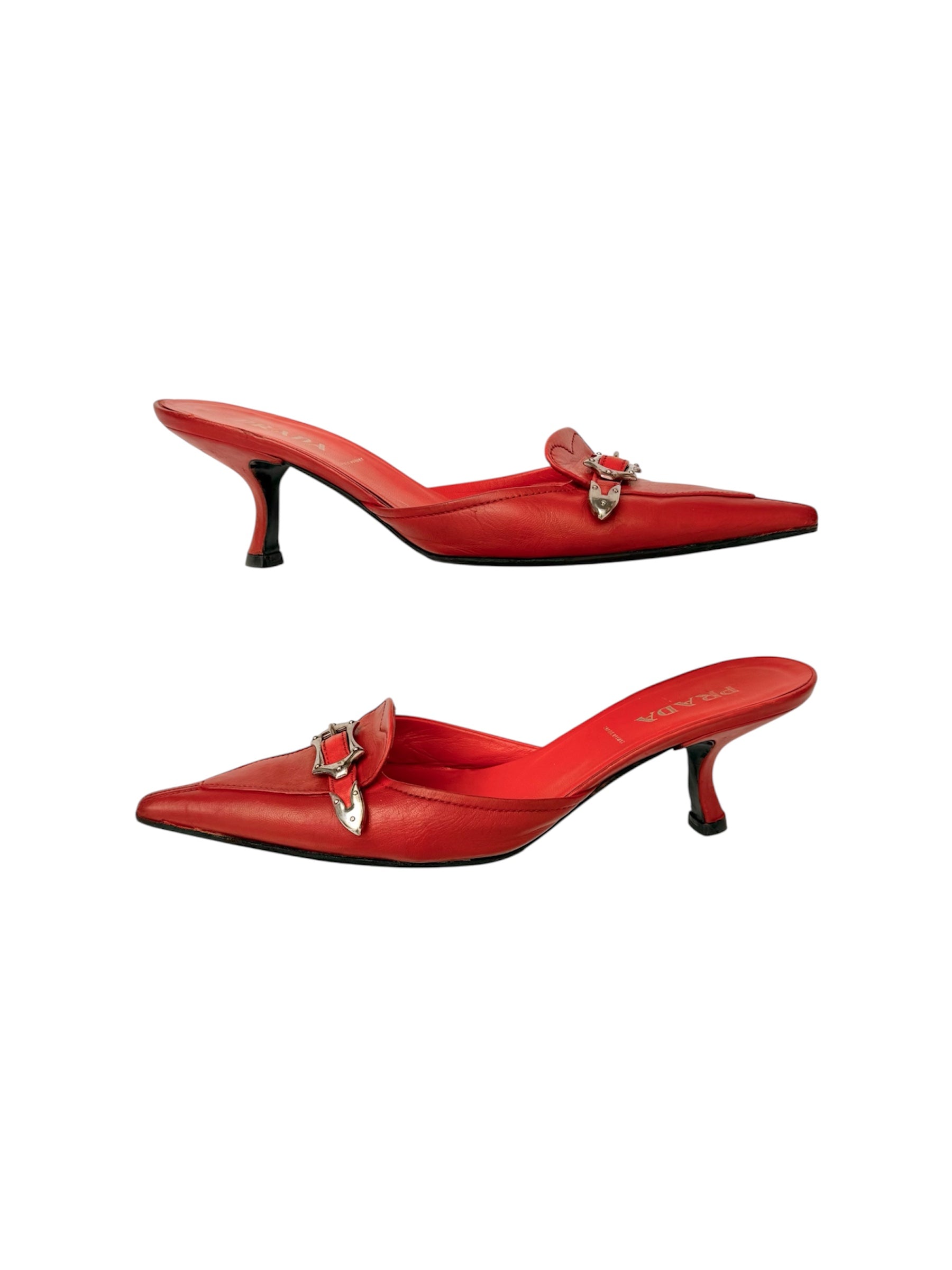 Prada Red Leather Western Mules