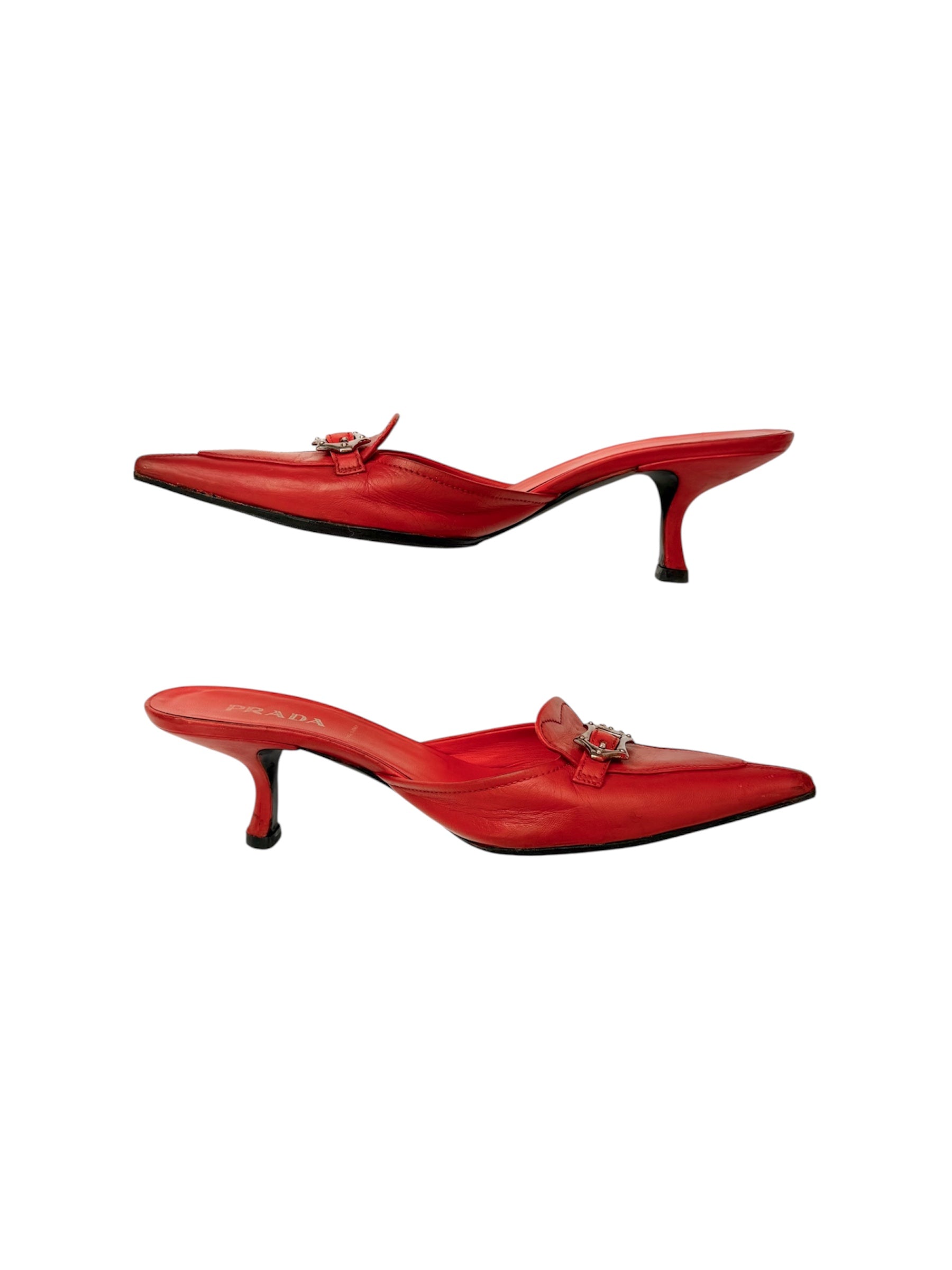 Prada Red Leather Western Mules