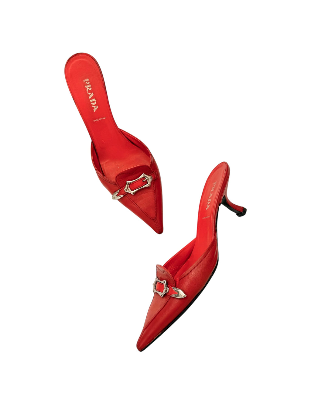 Prada Red Leather Western Mules
