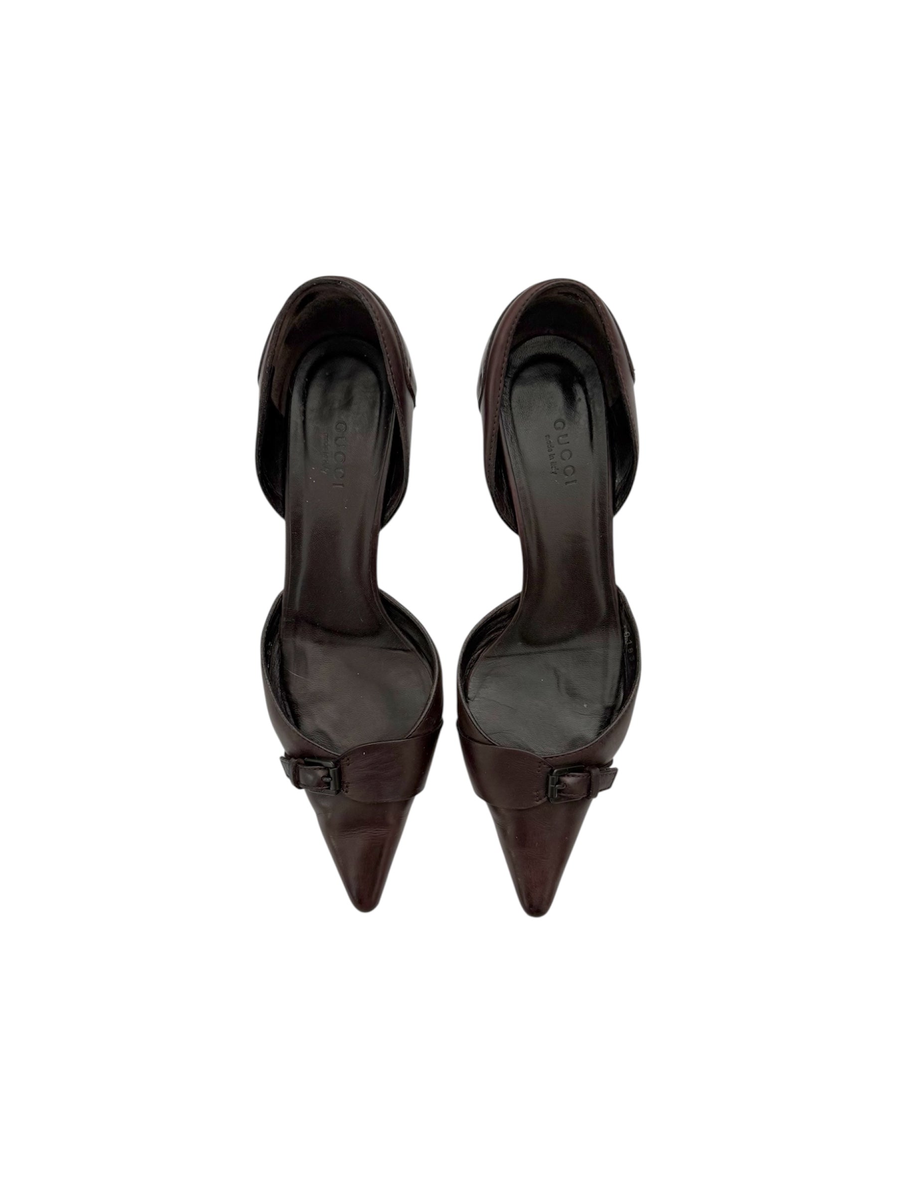 Gucci Red-Brown Leather D'Orsay Heels