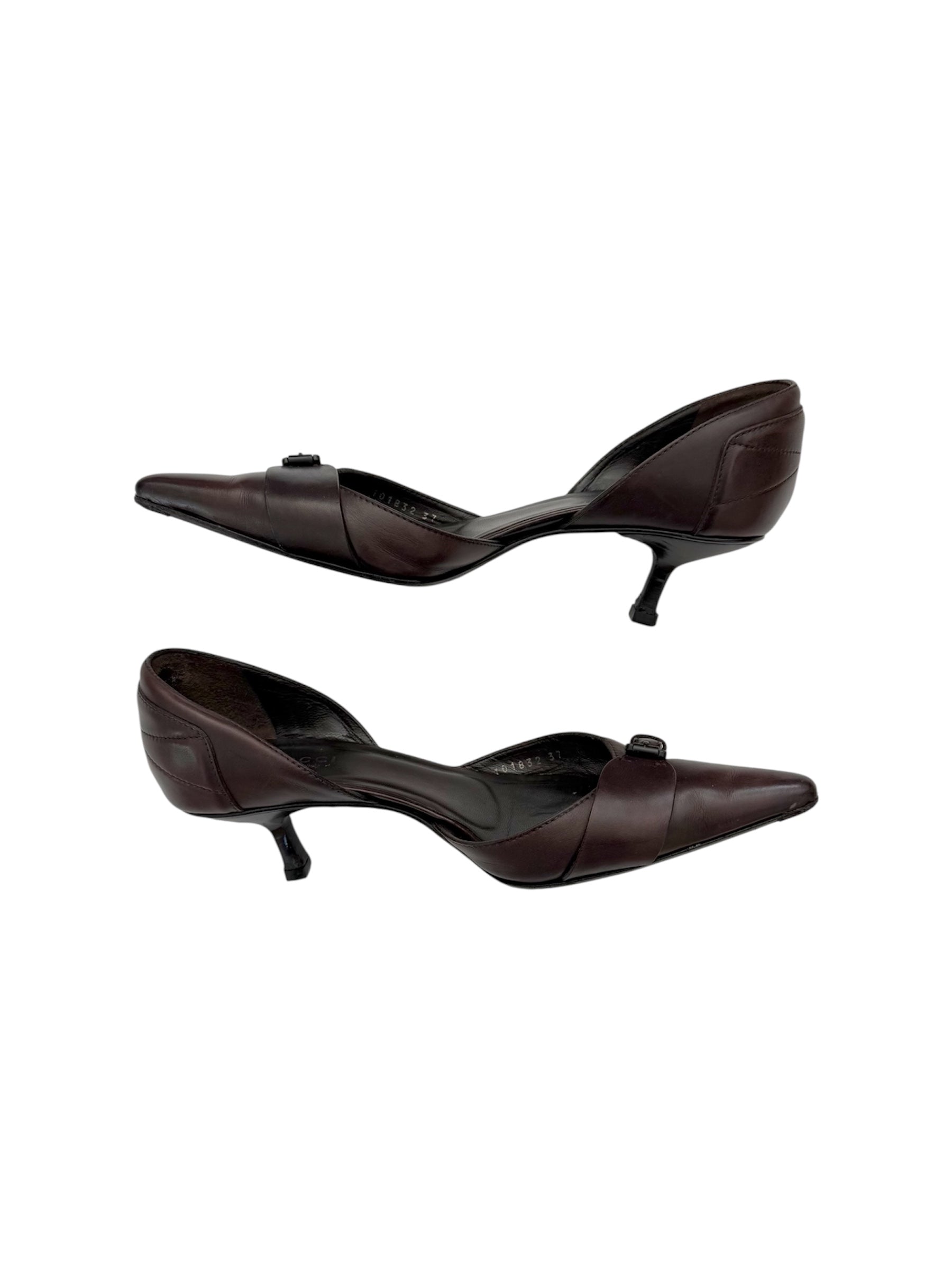 Gucci Red-Brown Leather D'Orsay Heels