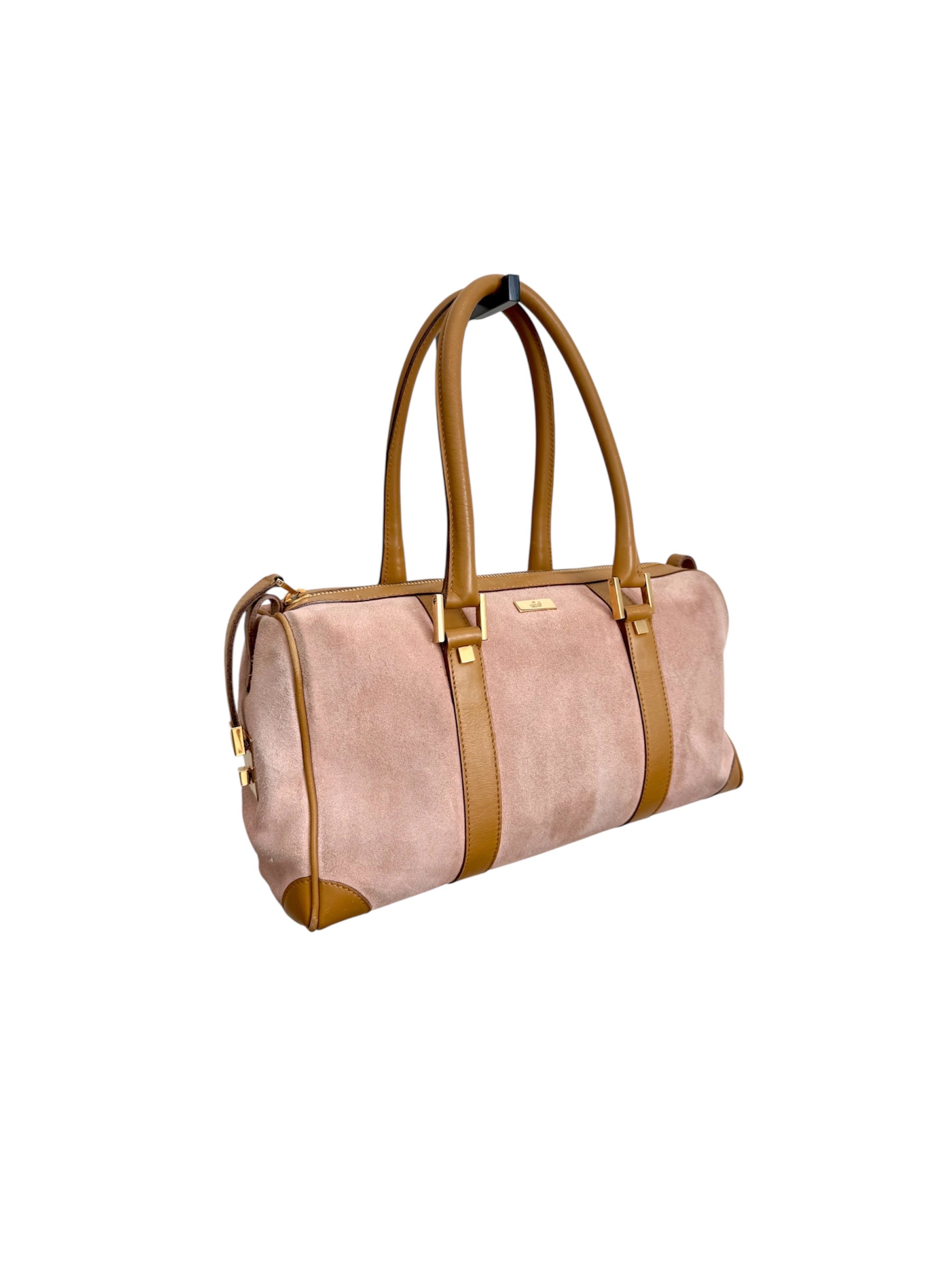 Baby Pink Suede Leather Gucci Boston Bag