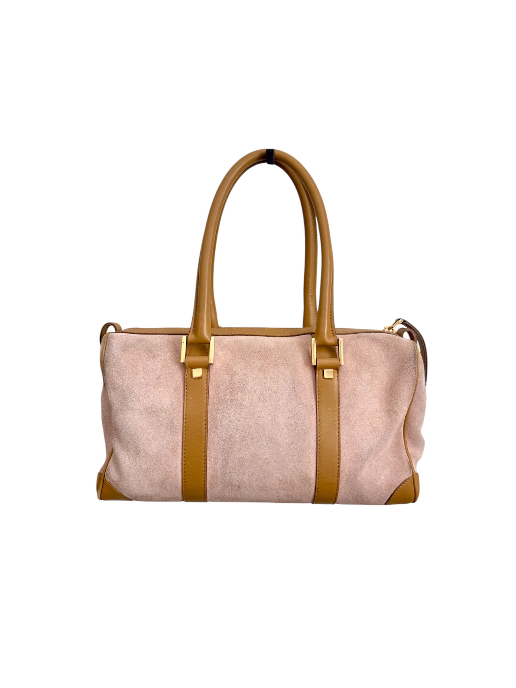 Baby Pink Suede Leather Gucci Boston Bag