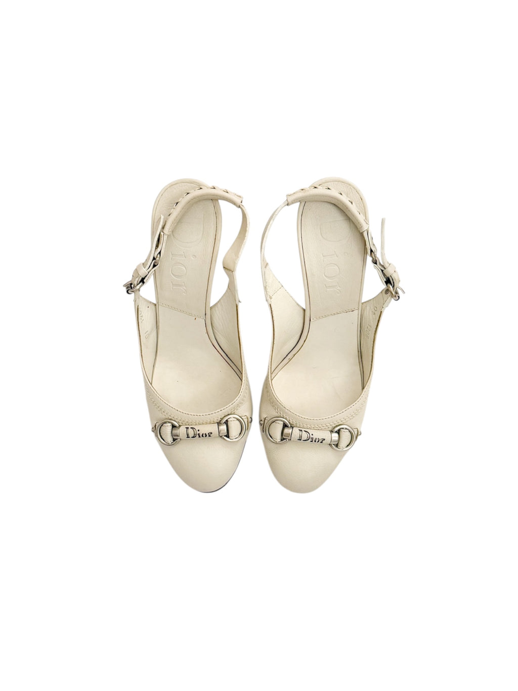 Christian Dior White Leather Round Toe Slingback Heels
