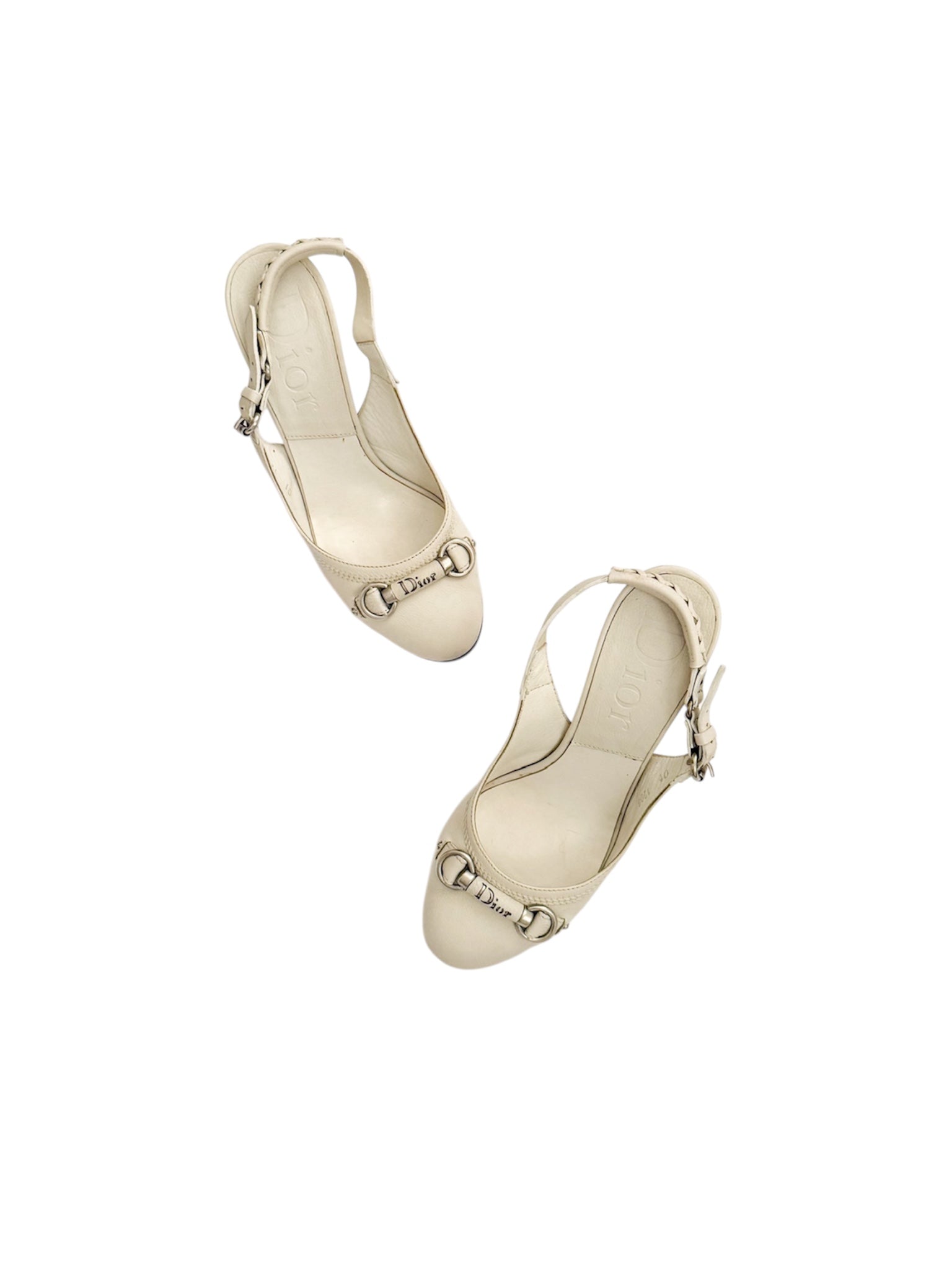 Christian Dior White Leather Round Toe Slingback Heels