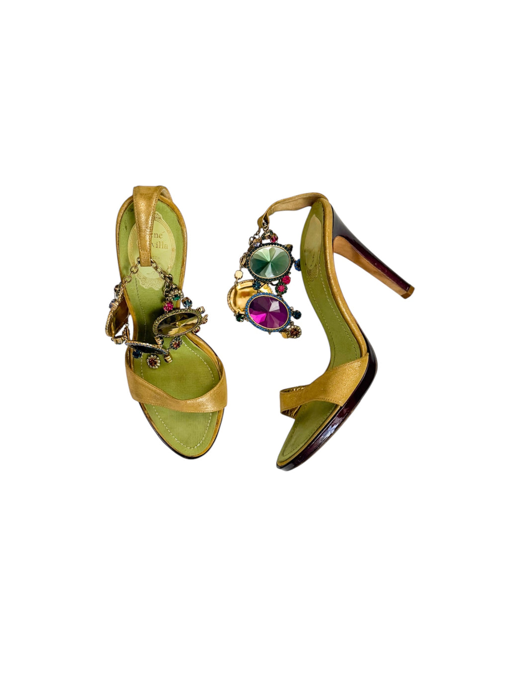 Rene Caovilla Green Jewel Embellished Heels