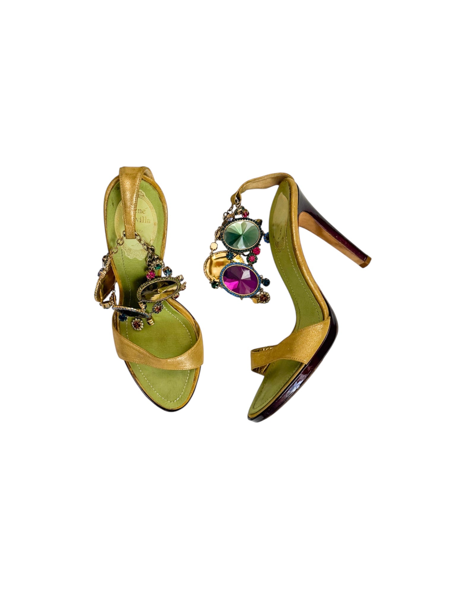 Rene Caovilla Green Jewel Embellished Heels