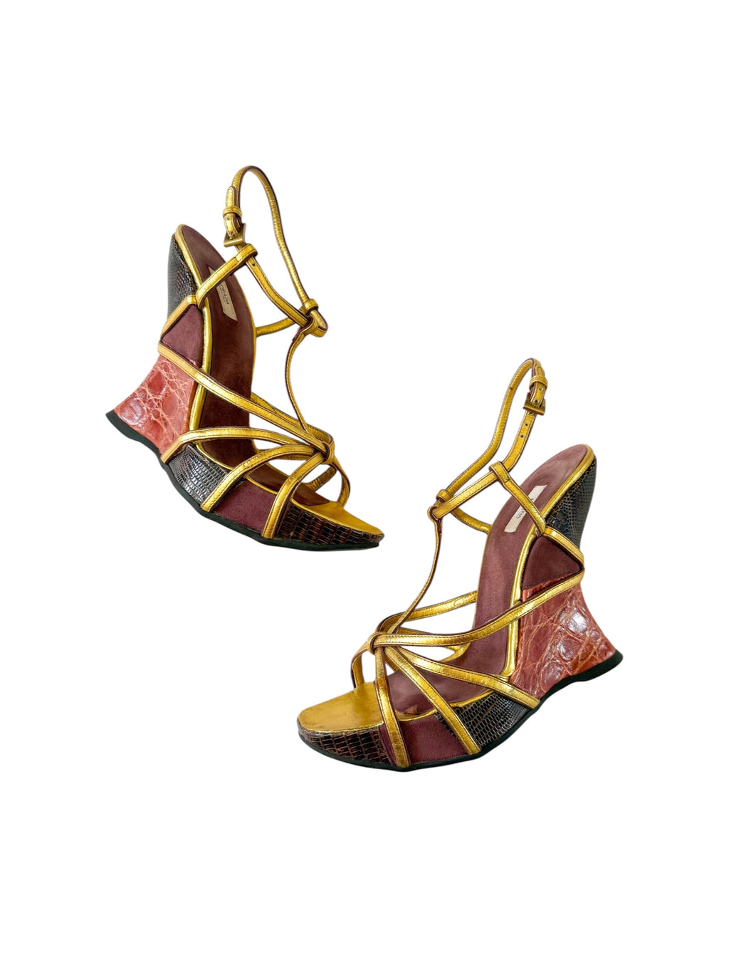 Prada F/W 2004 Gold Snakeskin Wedges