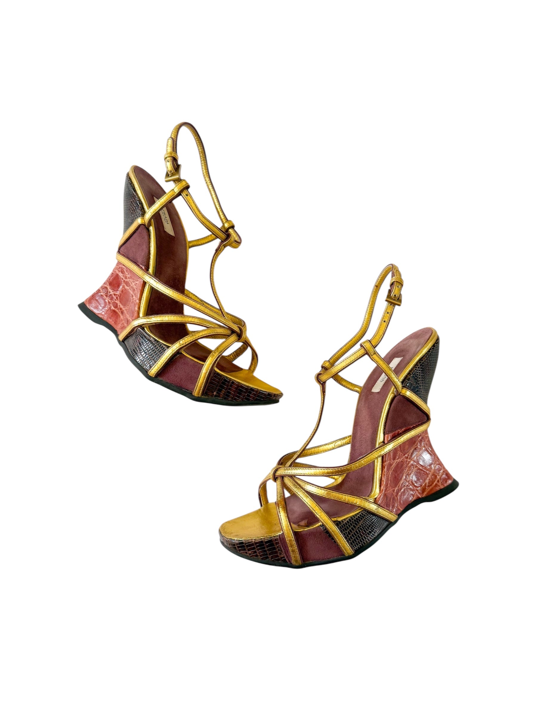 Prada F/W 2004 Gold Snakeskin Wedges