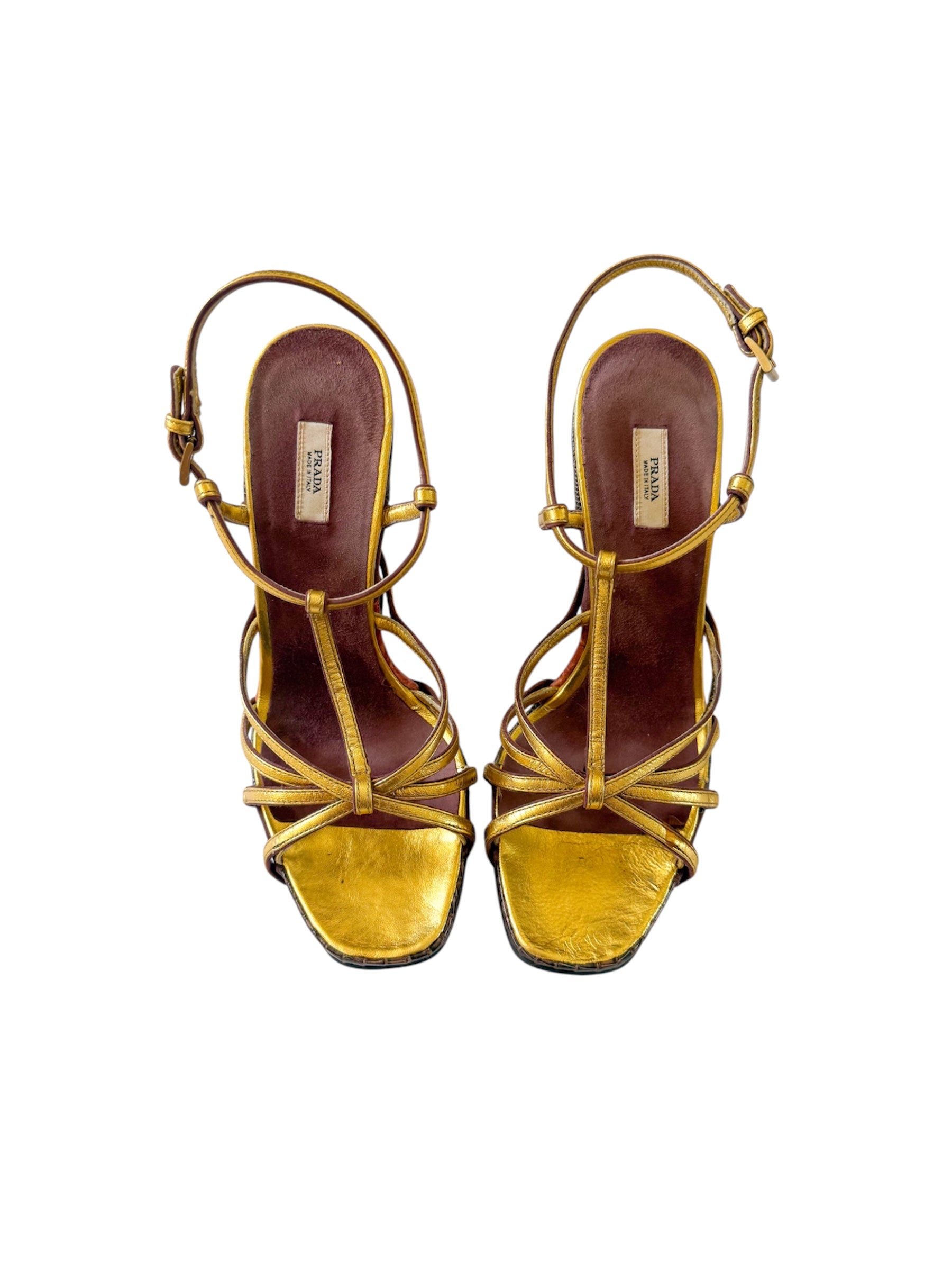 Prada F/W 2004 Gold Snakeskin Wedges