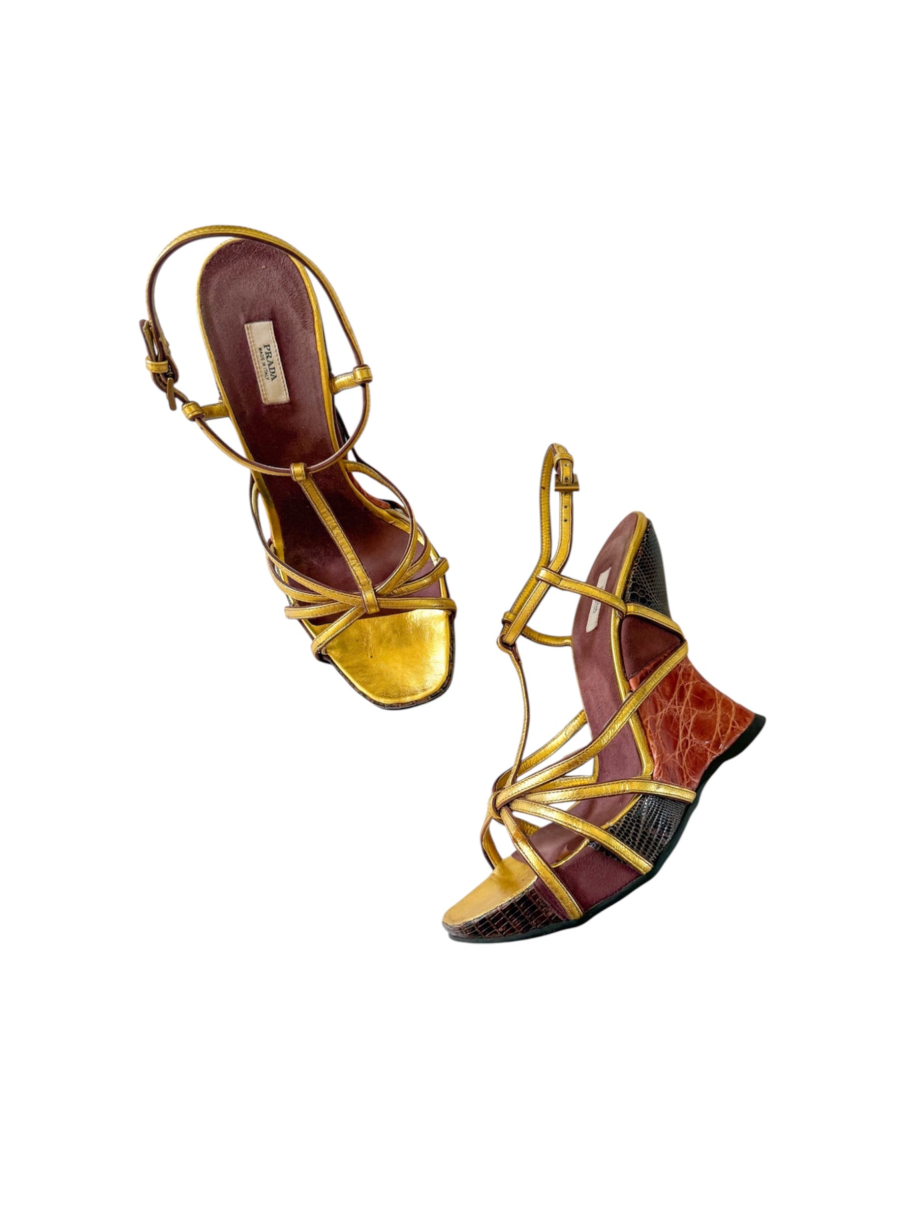 Prada F/W 2004 Gold Snakeskin Wedges