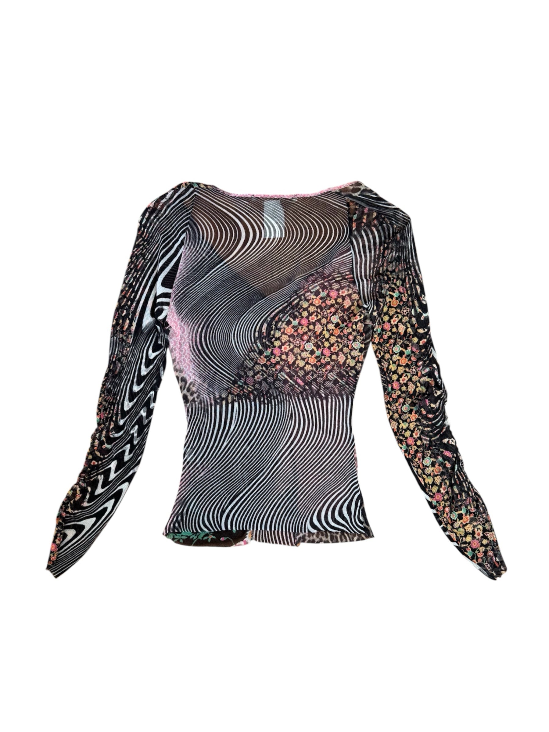 Cavalli Leopard Pink Floral Swirl Mesh Top