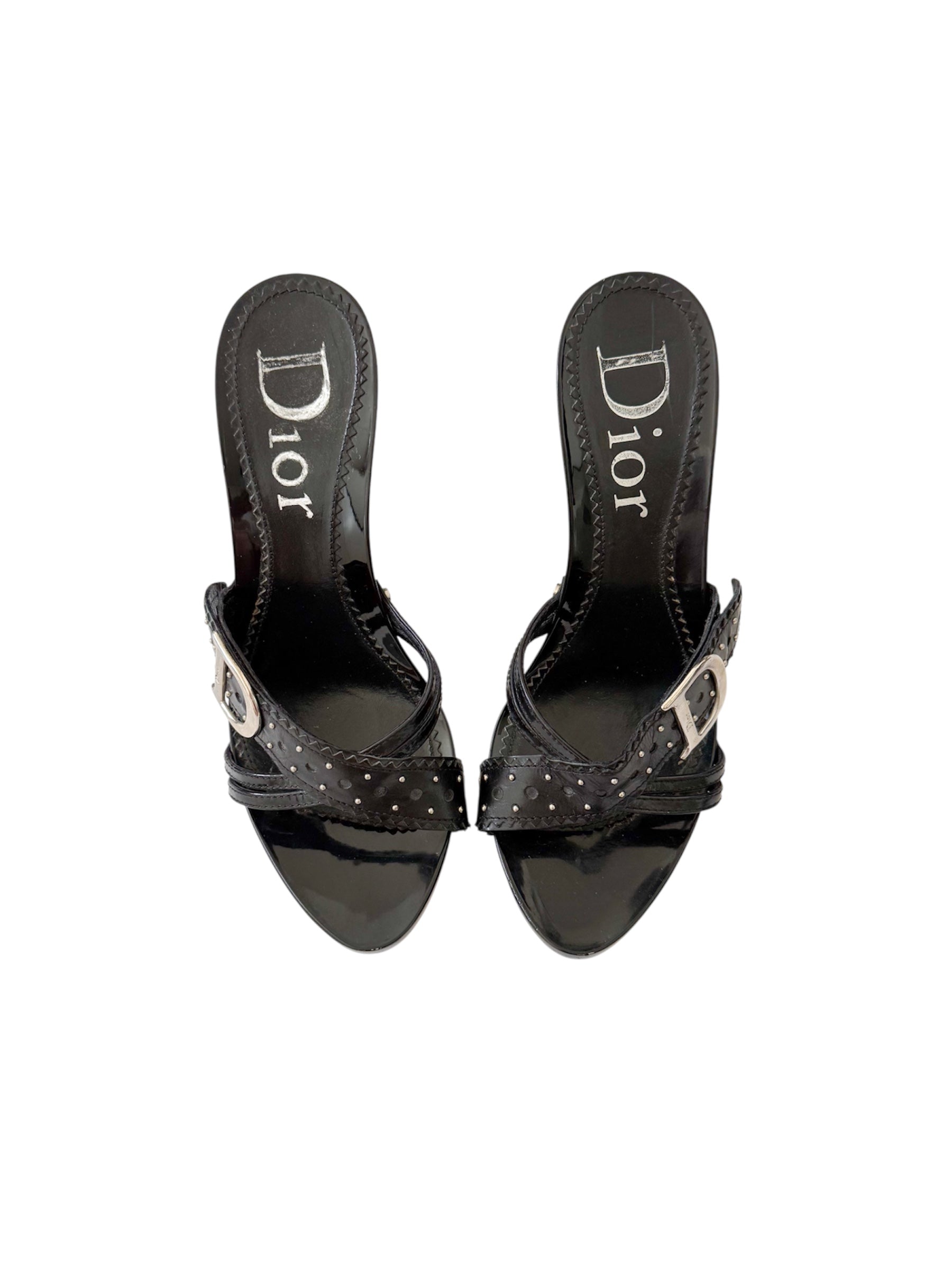 Christian Dior D'Trick 2004 Black Leather Studded Black Heels