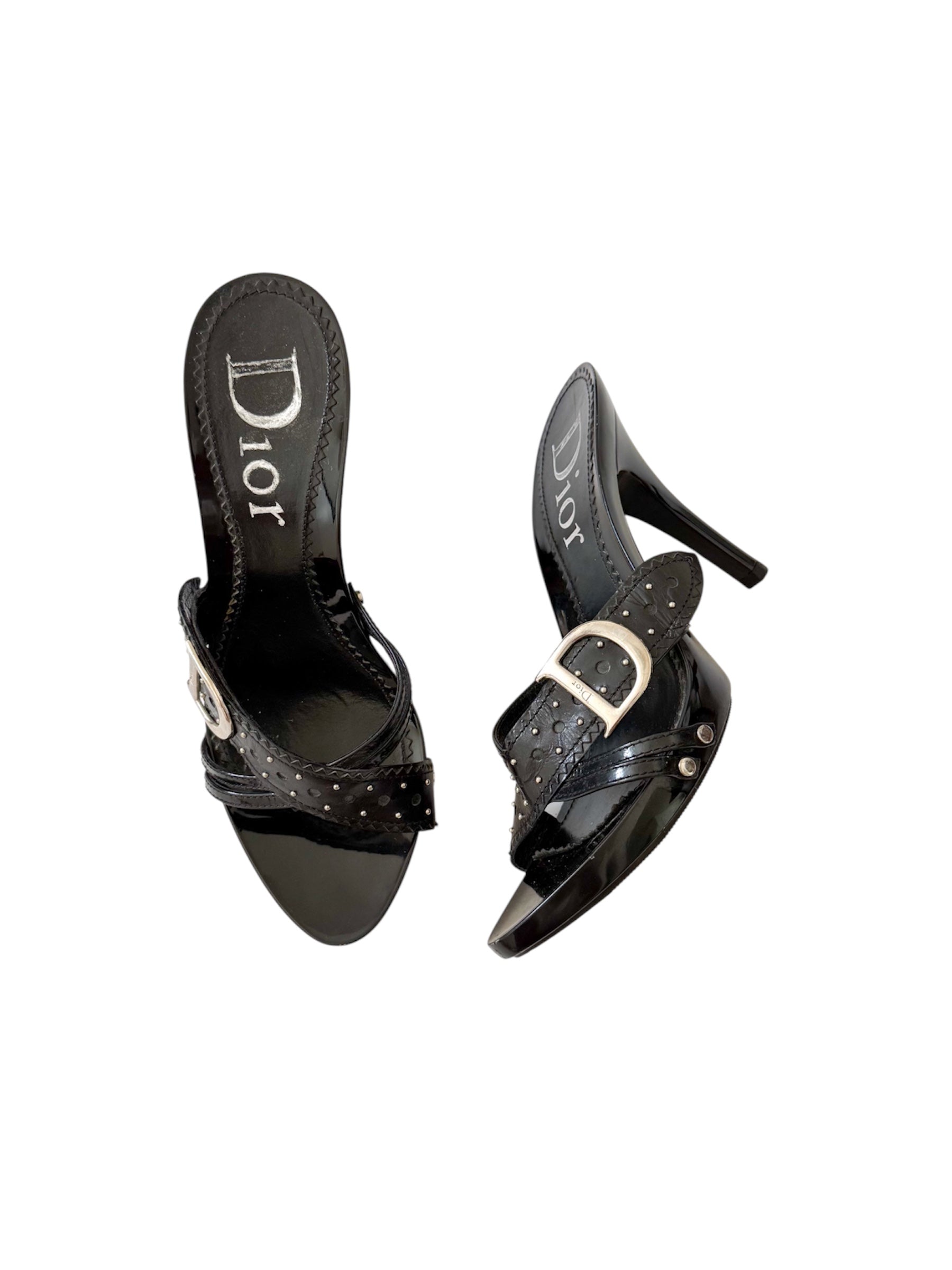 Christian Dior D'Trick 2004 Black Leather Studded Black Heels