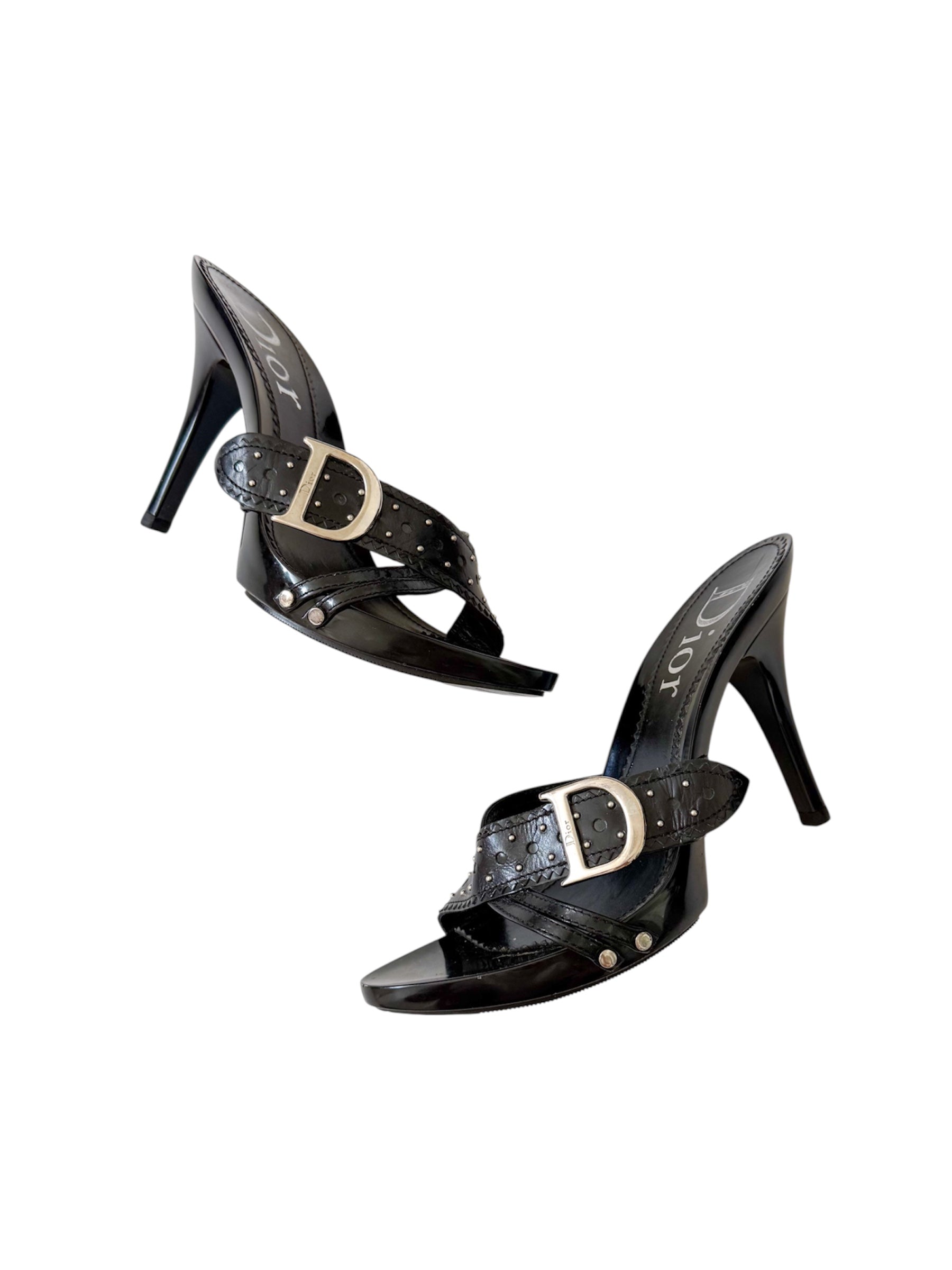 Christian Dior D'Trick 2004 Black Leather Studded Black Heels