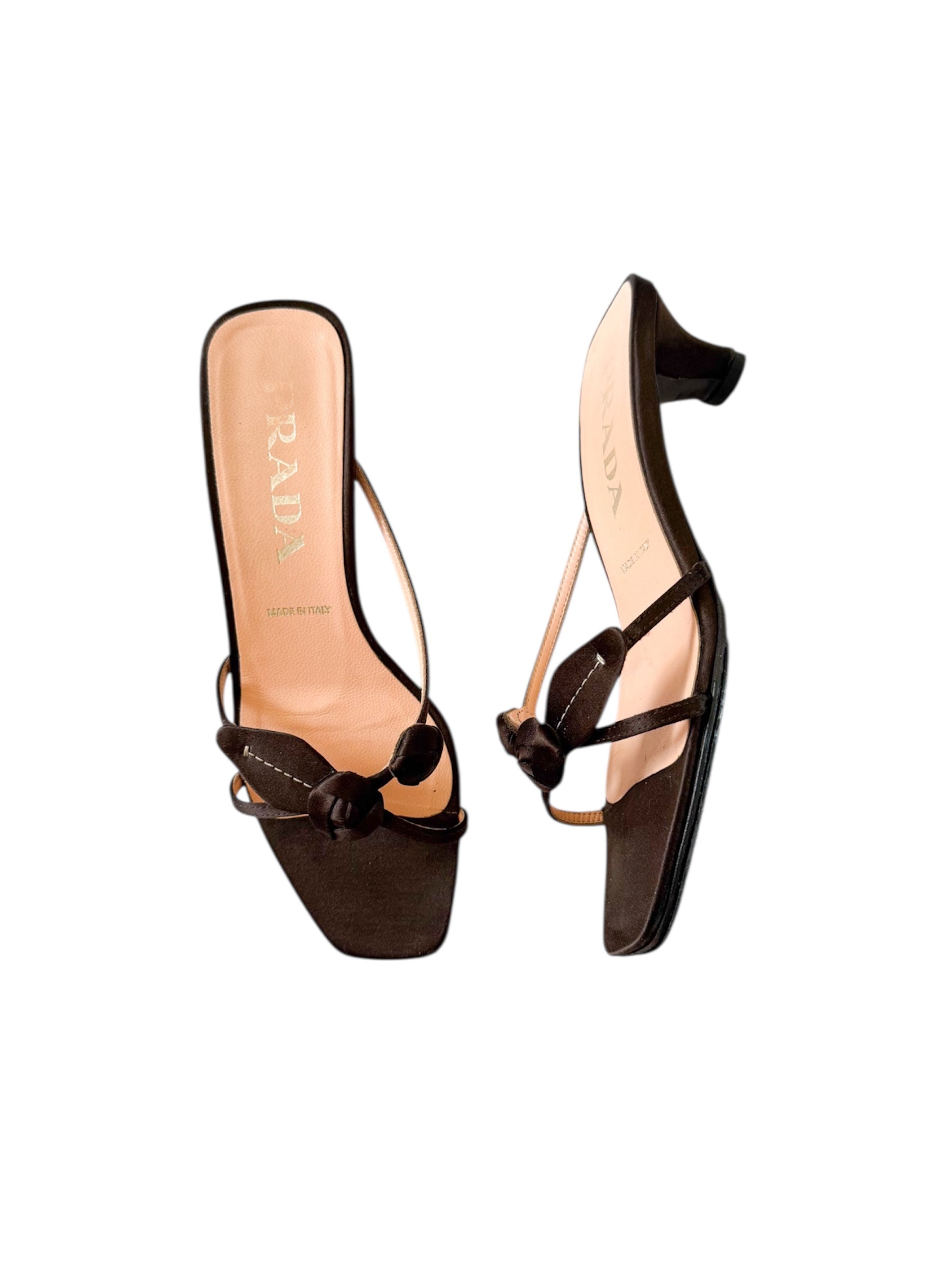 Prada Rosebud Black Satin Kitten Heels