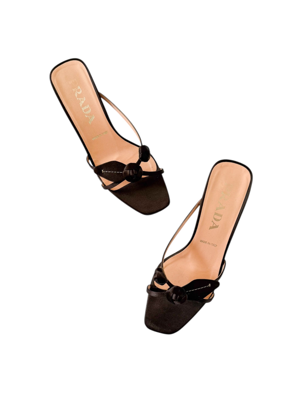 Prada Rosebud Black Satin Kitten Heels