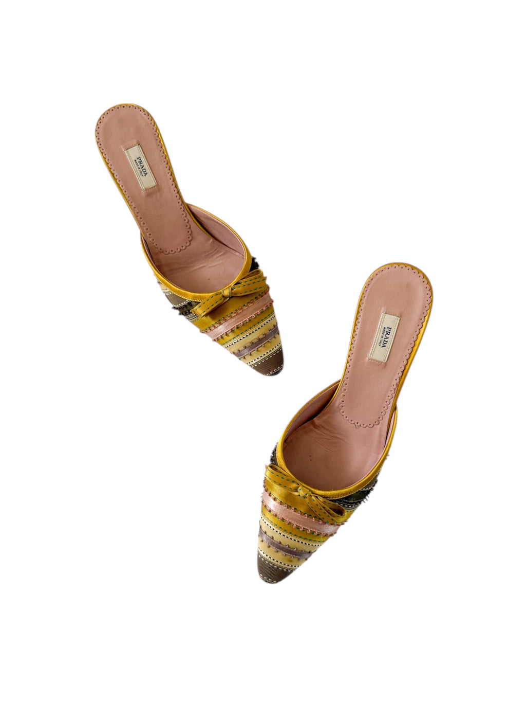 Prada Yellow Ribbon Satin Bow Mules