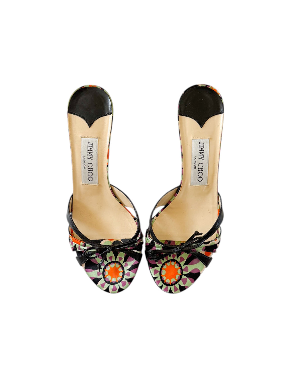 Jimmy Choo Satin Patterned Bow Kitten Heels