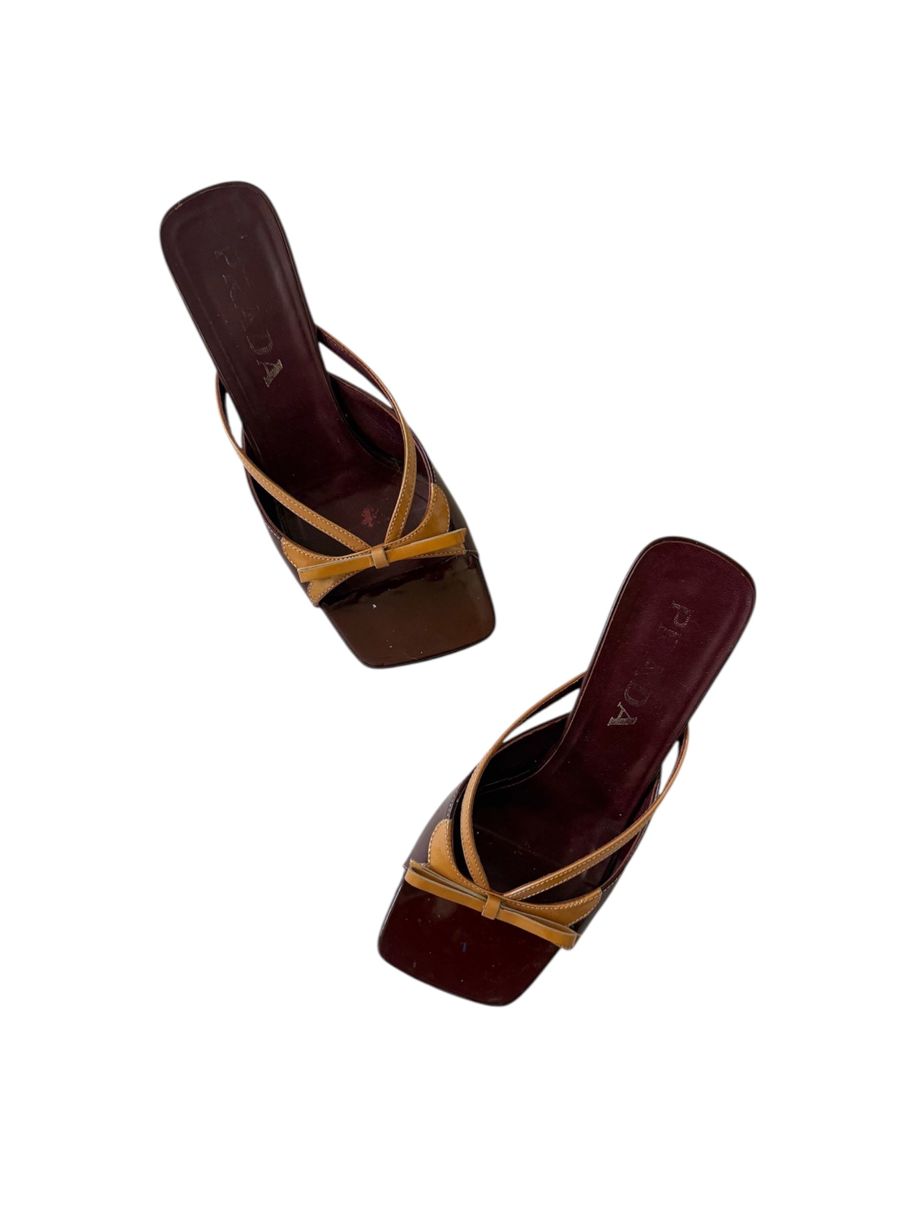 Prada Burgundy Bow Square Toe Kitten Heels