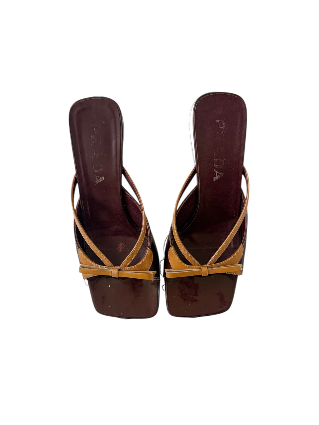 Prada Burgundy Bow Square Toe Kitten Heels