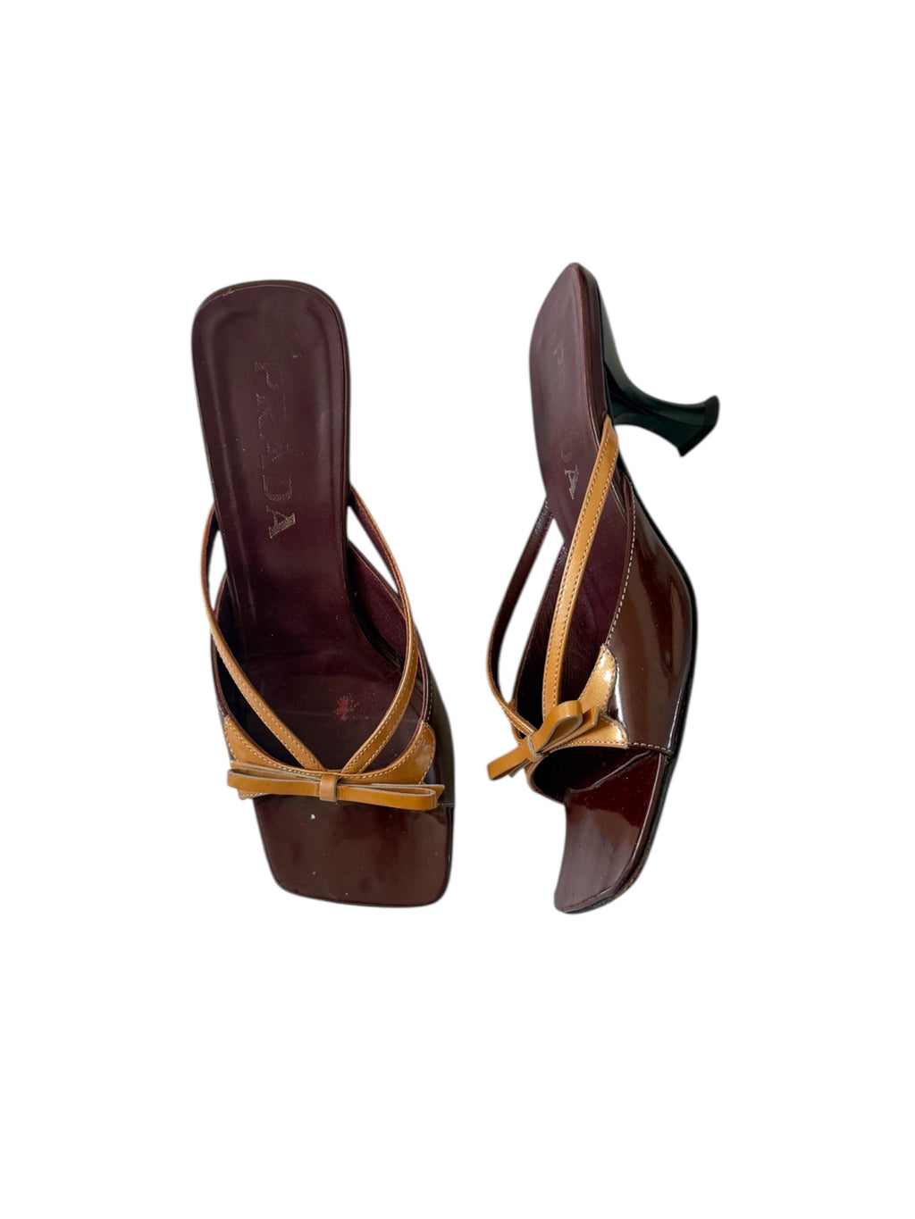 Prada Burgundy Bow Square Toe Kitten Heels