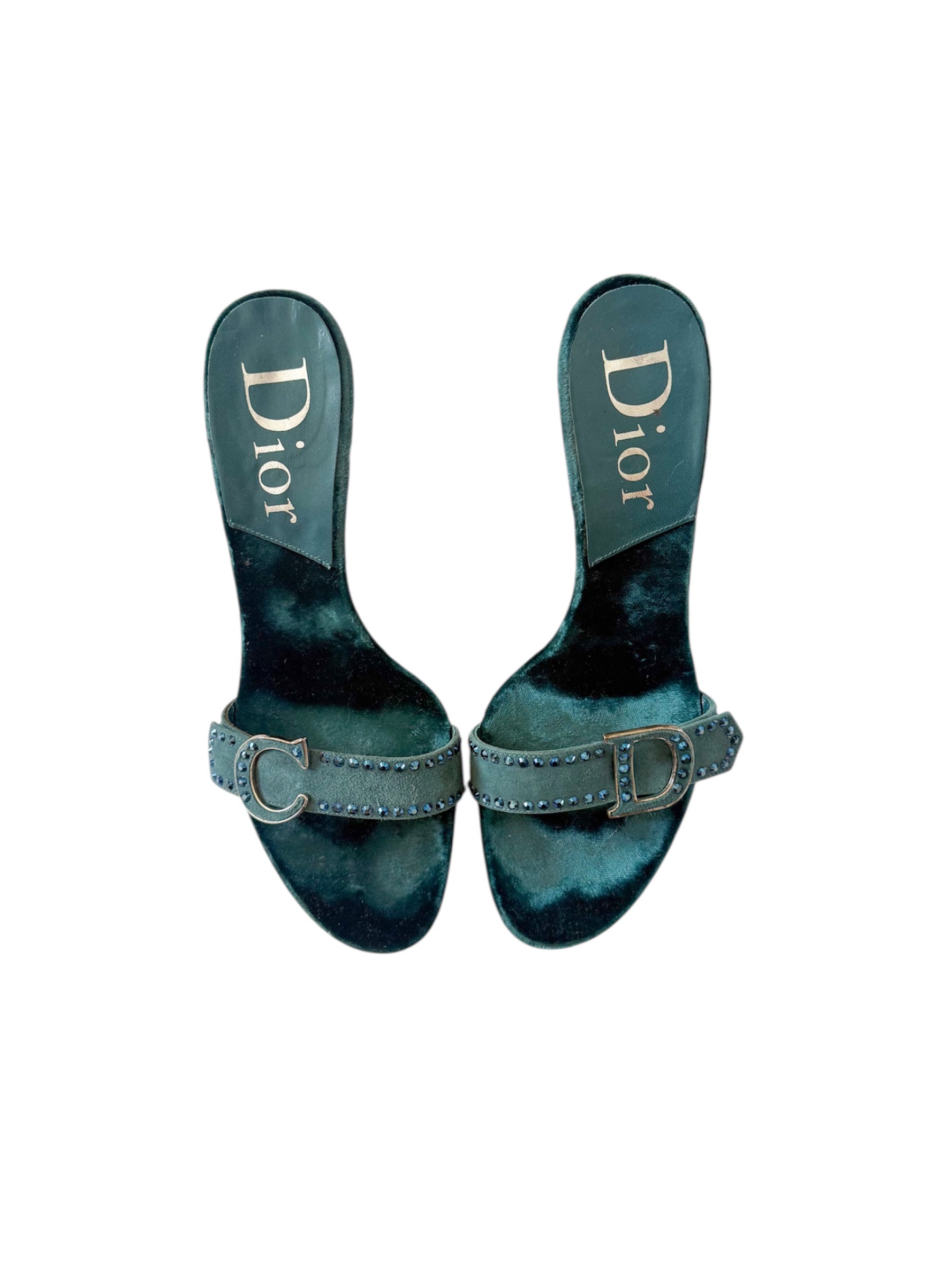 Christian Dior Blue Velvet Embellished Crystal Heels