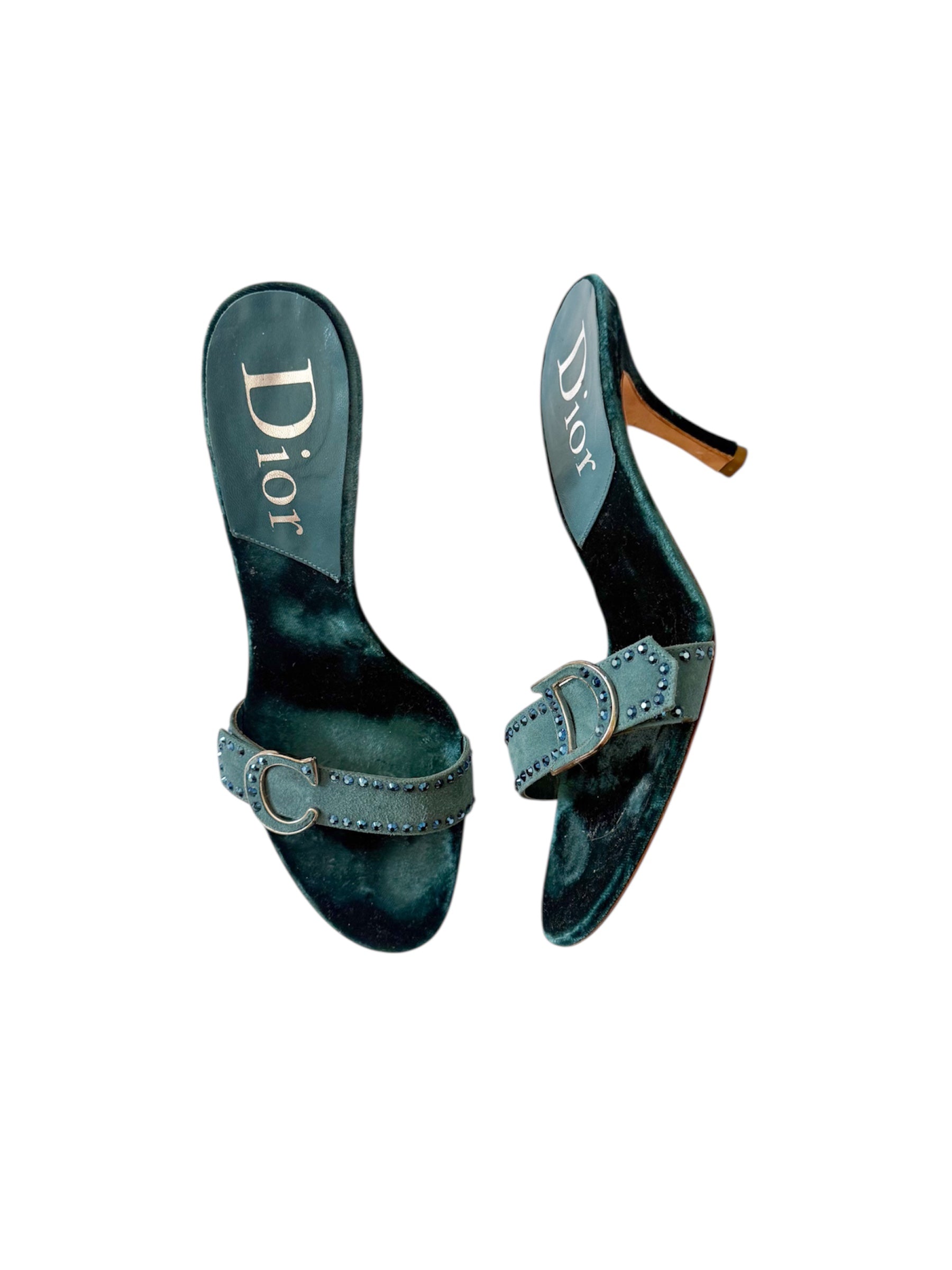 Christian Dior Blue Velvet Embellished Crystal Heels