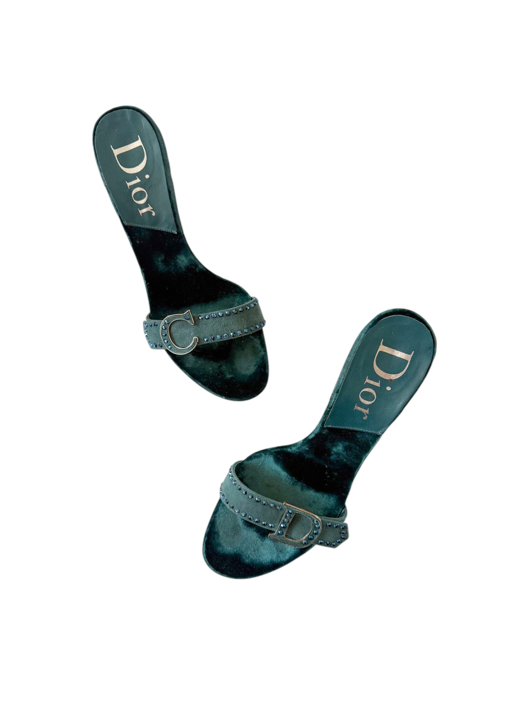 Christian Dior Blue Velvet Embellished Crystal Heels