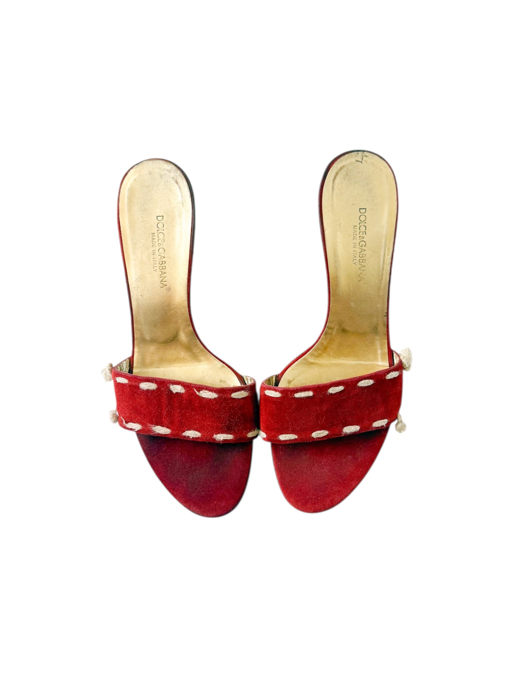 Dolce & Gabbana Red Suede Embroidered Mitten Heels