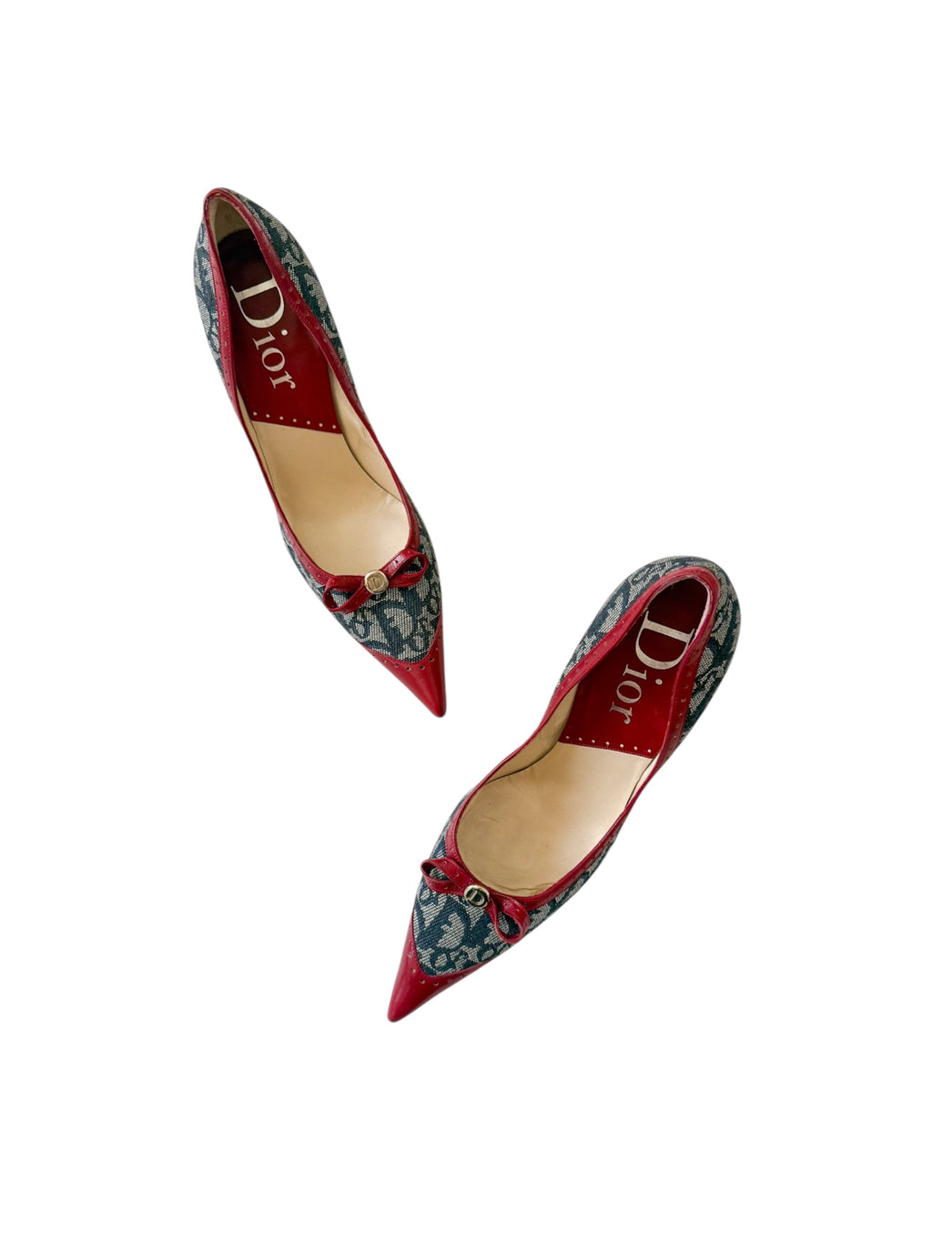 Christian Dior Monogram Denim Red Bow Pumps