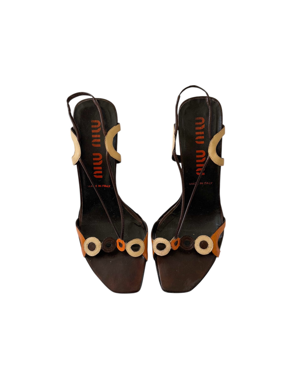 Miu Miu 90s Dark Brown Leather Circle Slingback Heels