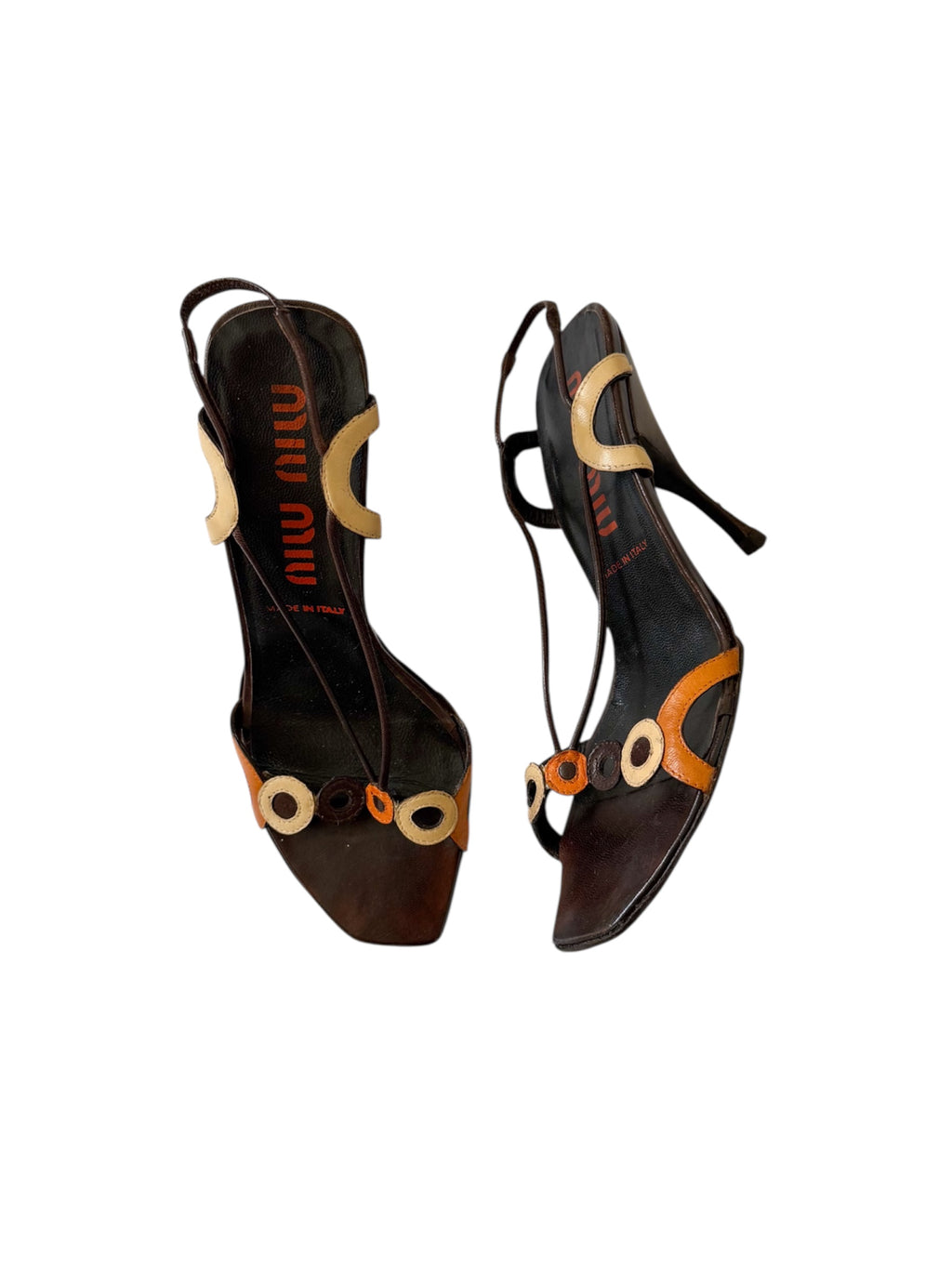 Miu Miu 90s Dark Brown Leather Circle Slingback Heels
