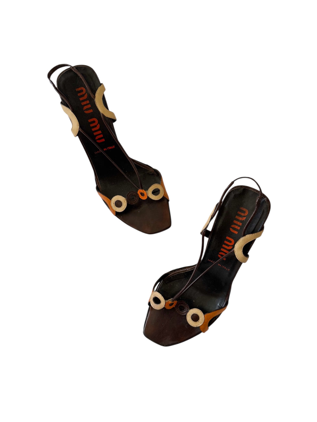 Miu Miu 90s Dark Brown Leather Circle Slingback Heels