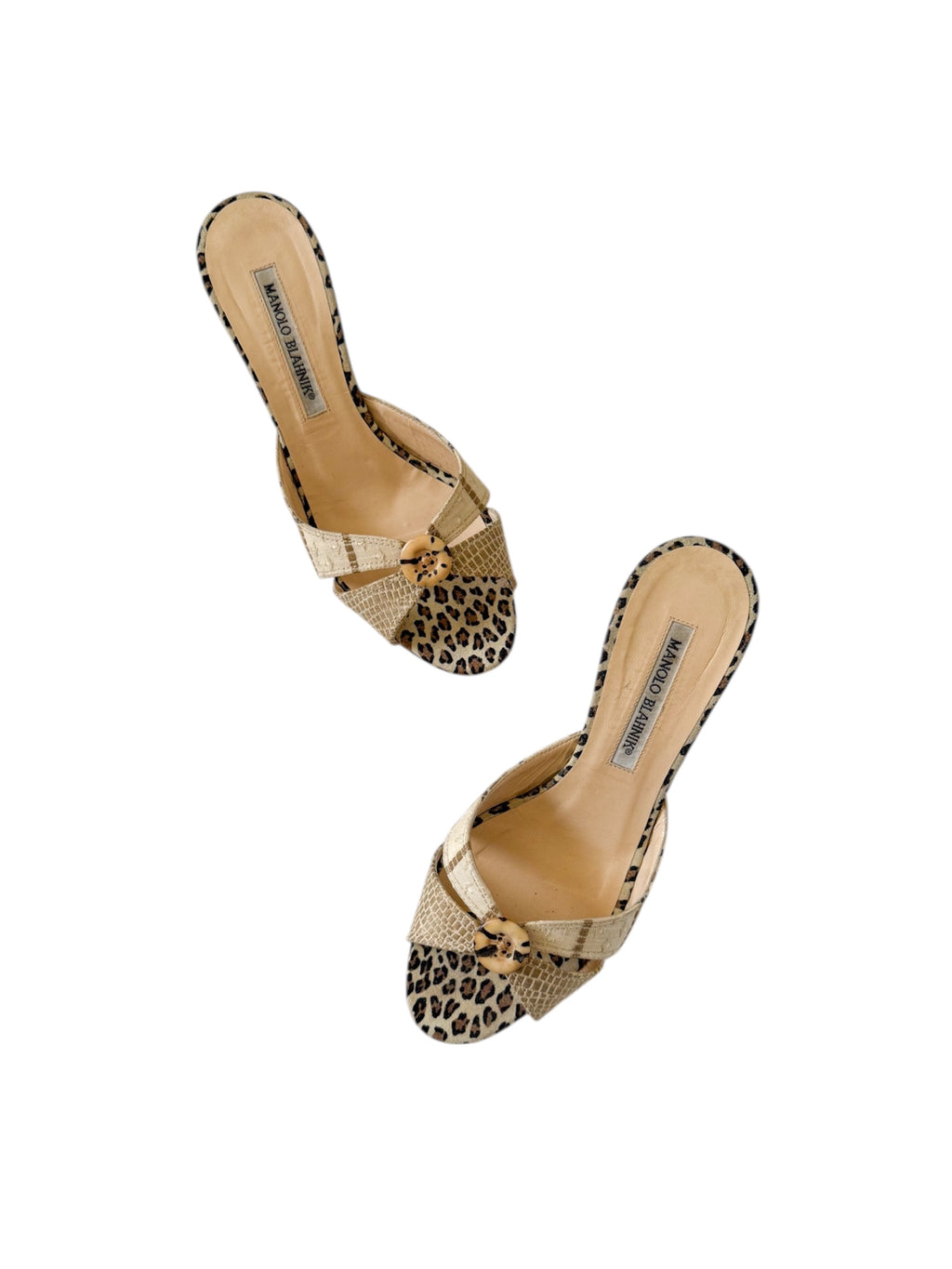 Manolo Blahnik Animal Print Button Kitten Heels