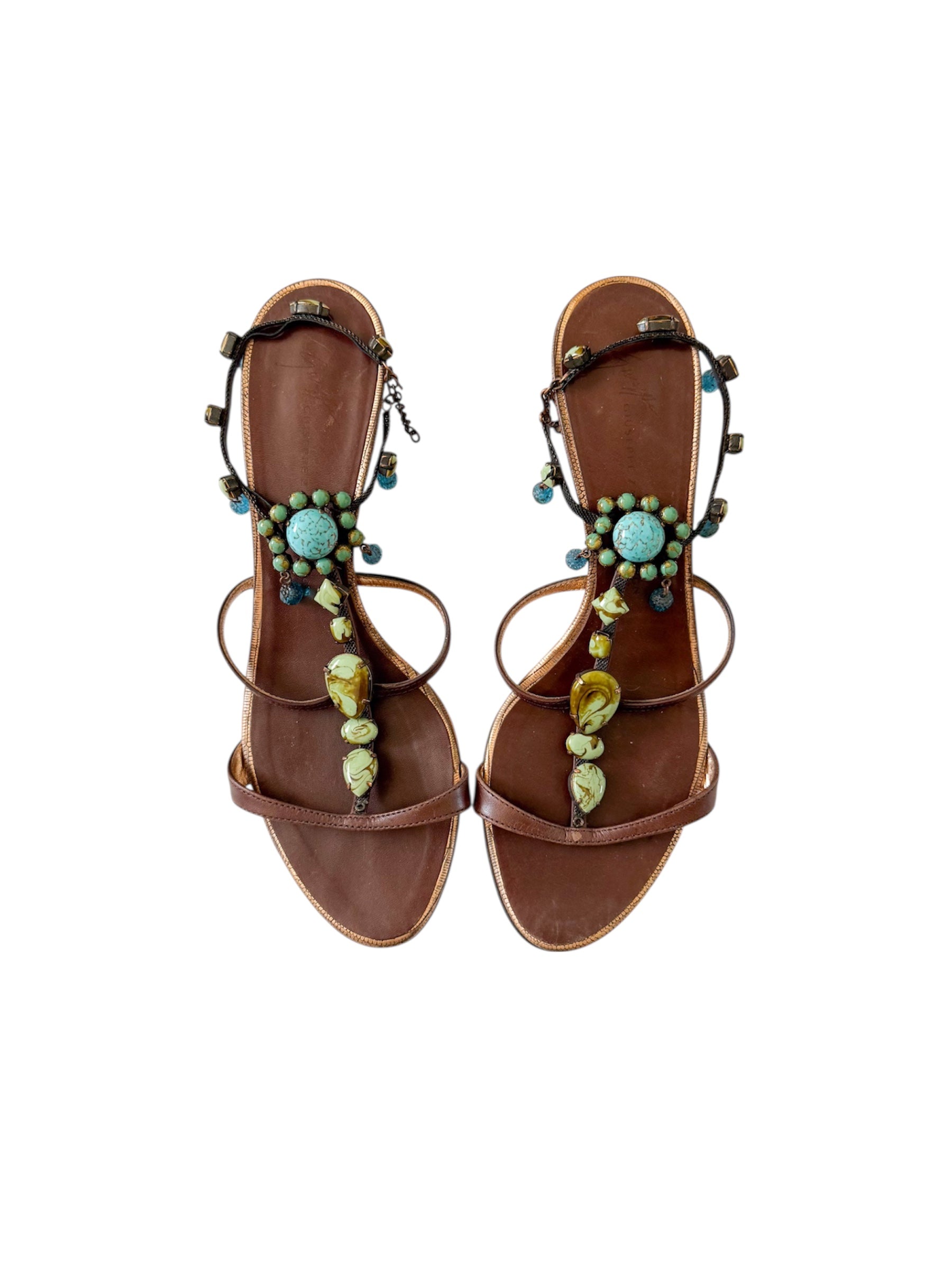 Giuseppe Zanotti Turquoise Crystal Beaded Kitten Heels