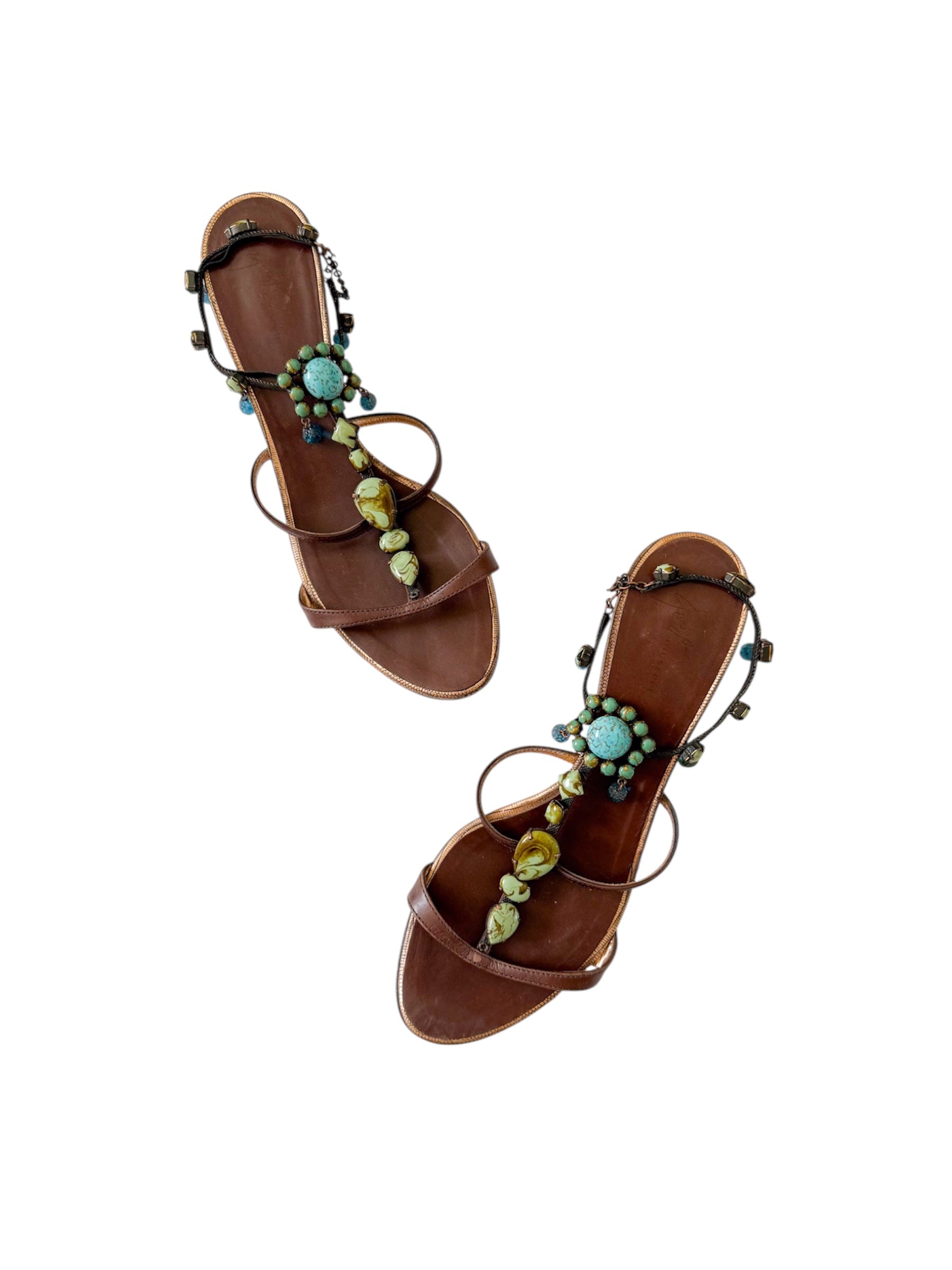 Giuseppe Zanotti Turquoise Crystal Beaded Kitten Heels