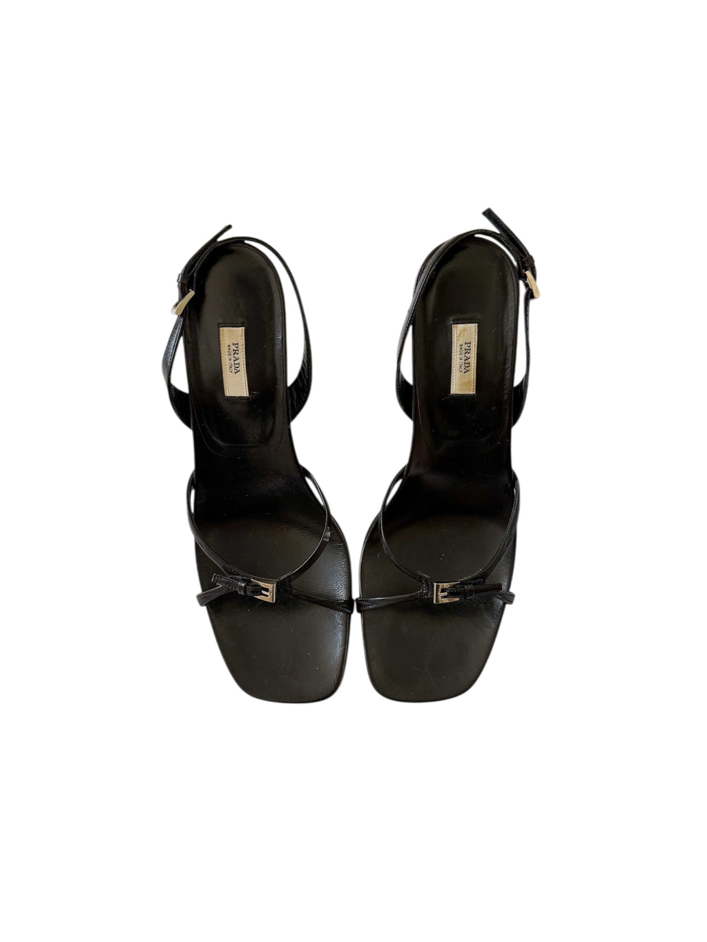 Prada Black Leather Buckle Strappy Slingback Heels