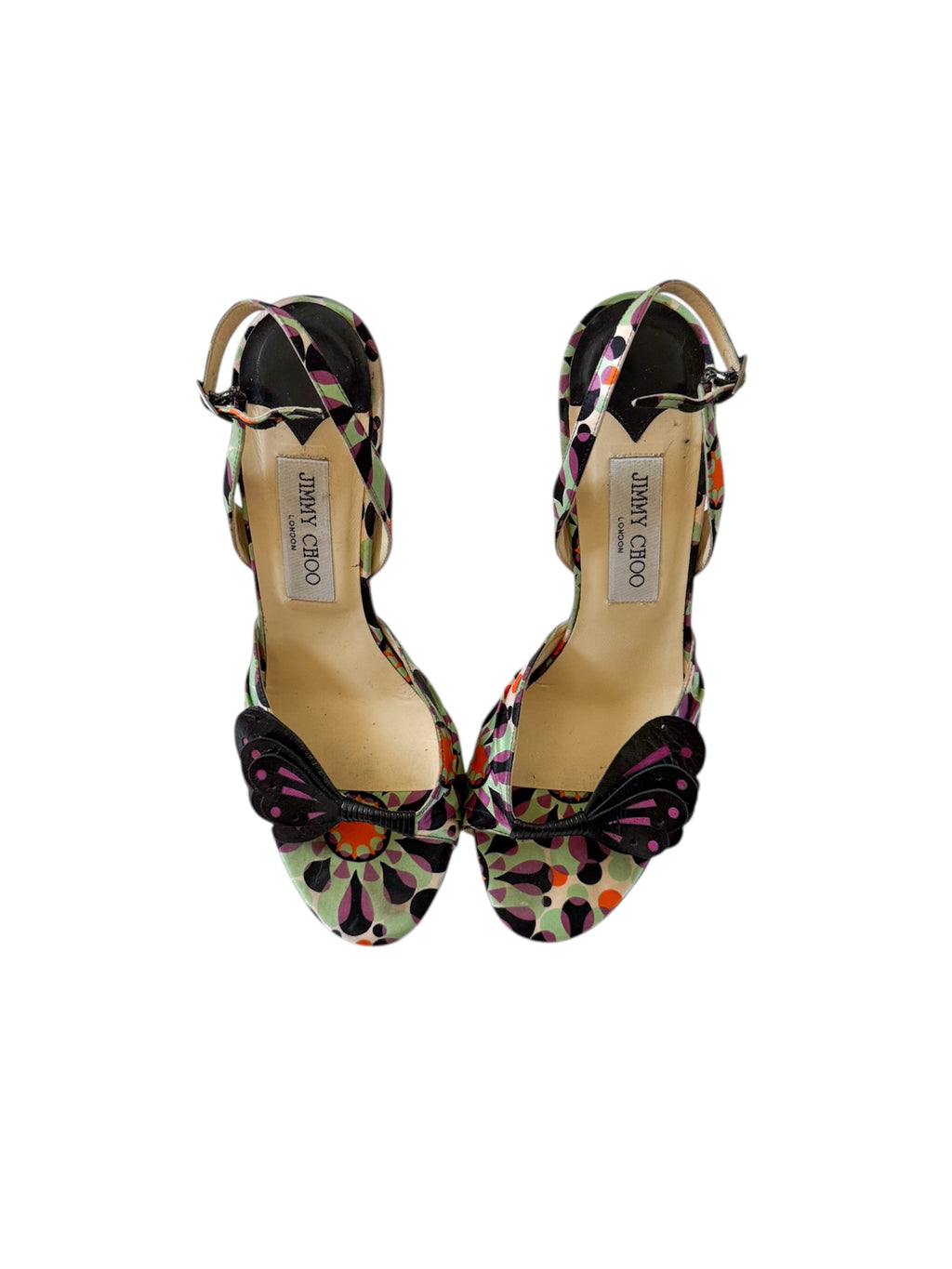 Jimmy Choo Butterfly Appliqué Satin Slingback Heels
