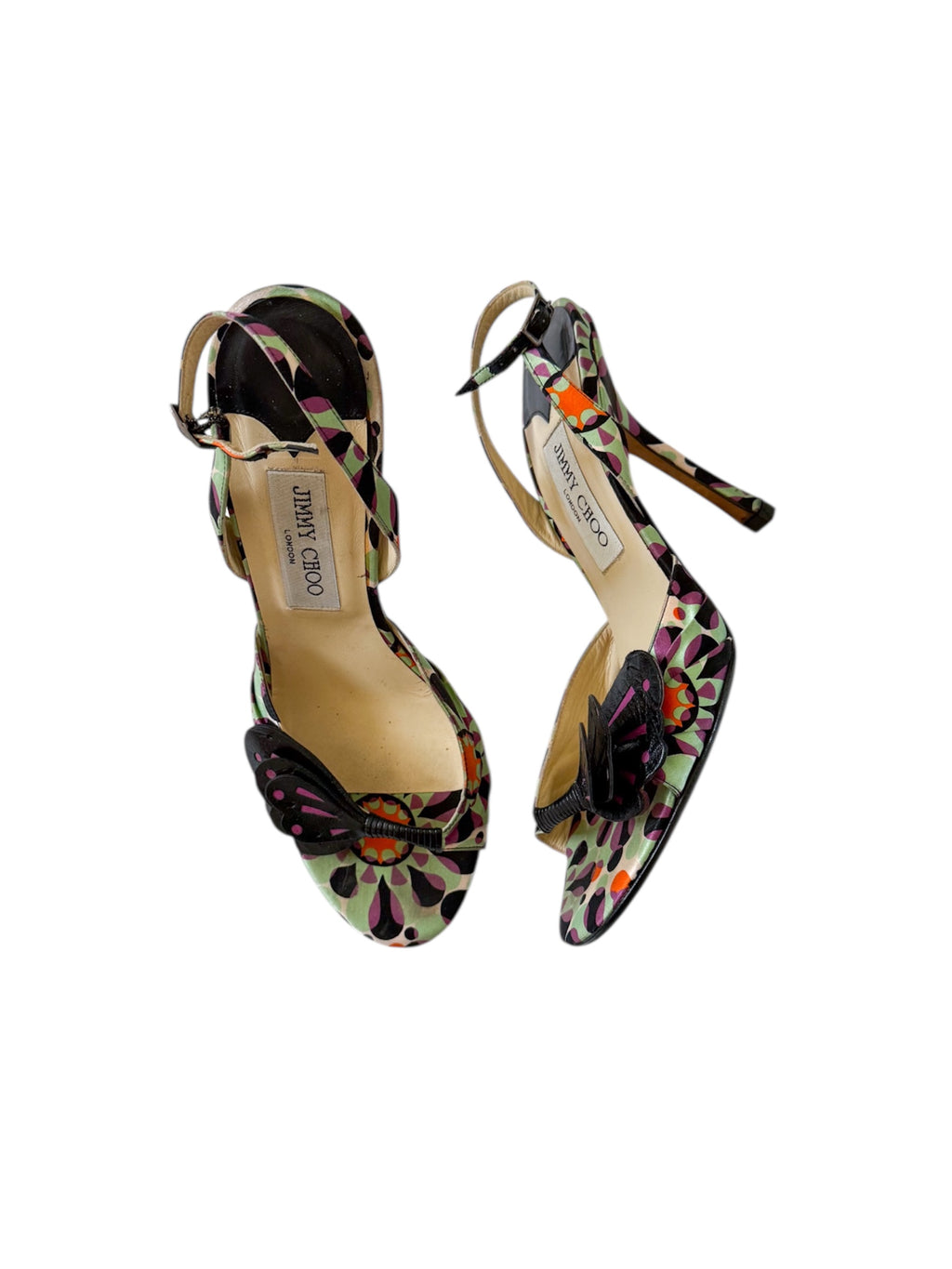 Jimmy Choo Butterfly Appliqué Satin Slingback Heels