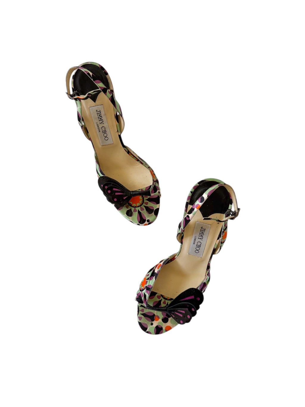 Jimmy Choo Butterfly Appliqué Satin Slingback Heels
