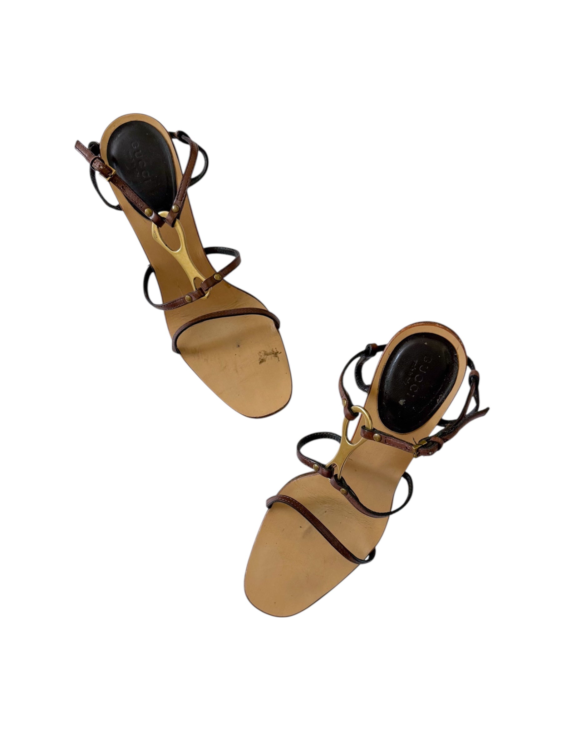 Gucci by Tom Ford Horsebit Brown Strappy Leather Heels