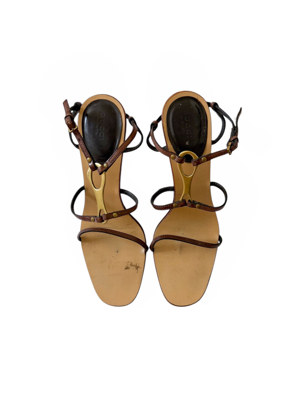Gucci by Tom Ford Horsebit Brown Strappy Leather Heels