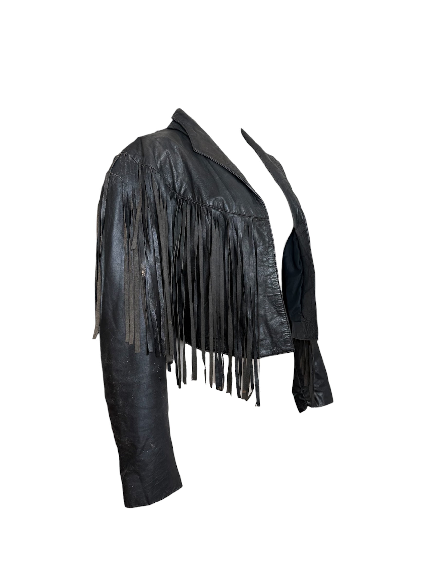 Vintage Leather Black Fringe Jacket