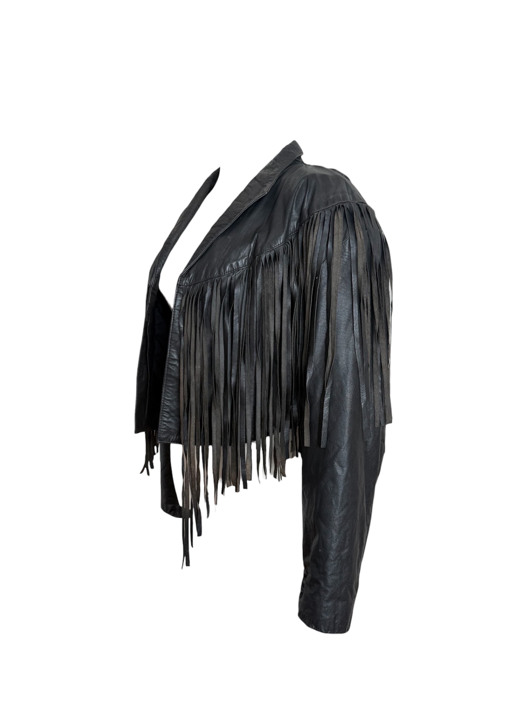 Vintage Leather Black Fringe Jacket