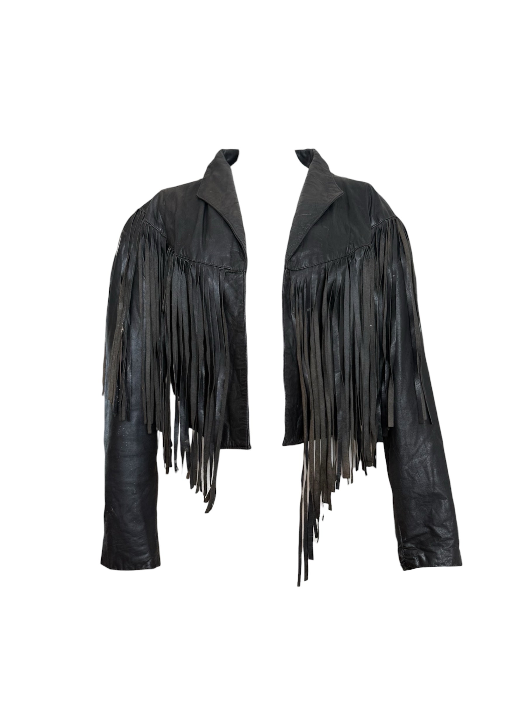 Vintage Leather Black Fringe Jacket
