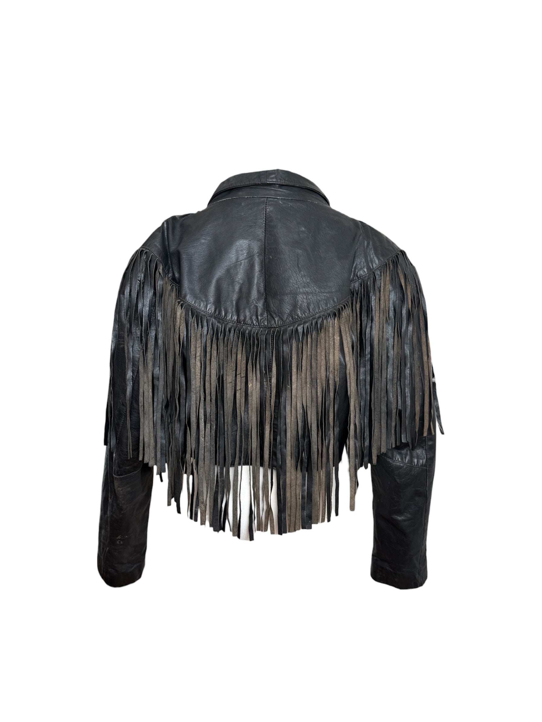 Vintage Leather Black Fringe Jacket