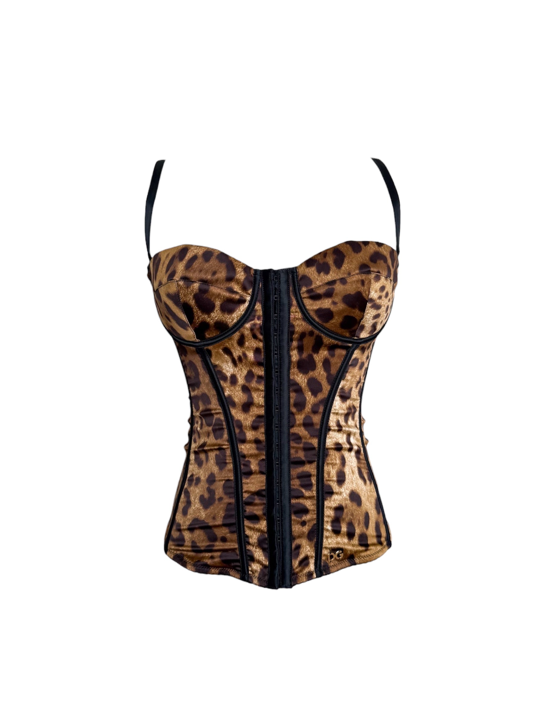 Dolce & Gabbana 2000s Leopard Satin Corset Top